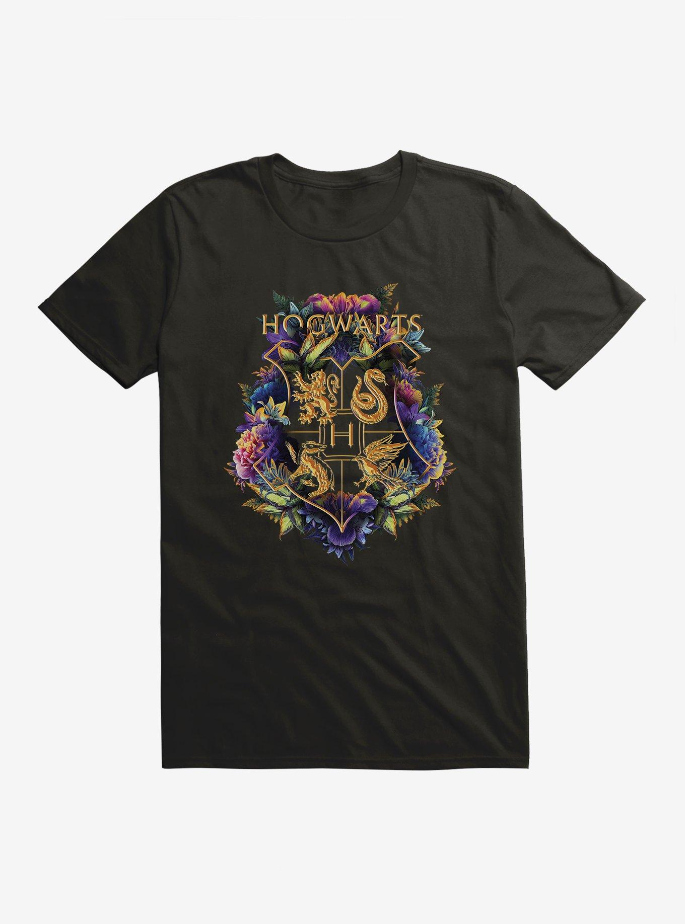 Harry Potter Hogwarts Floral Shield T-Shirt, BLACK, hi-res