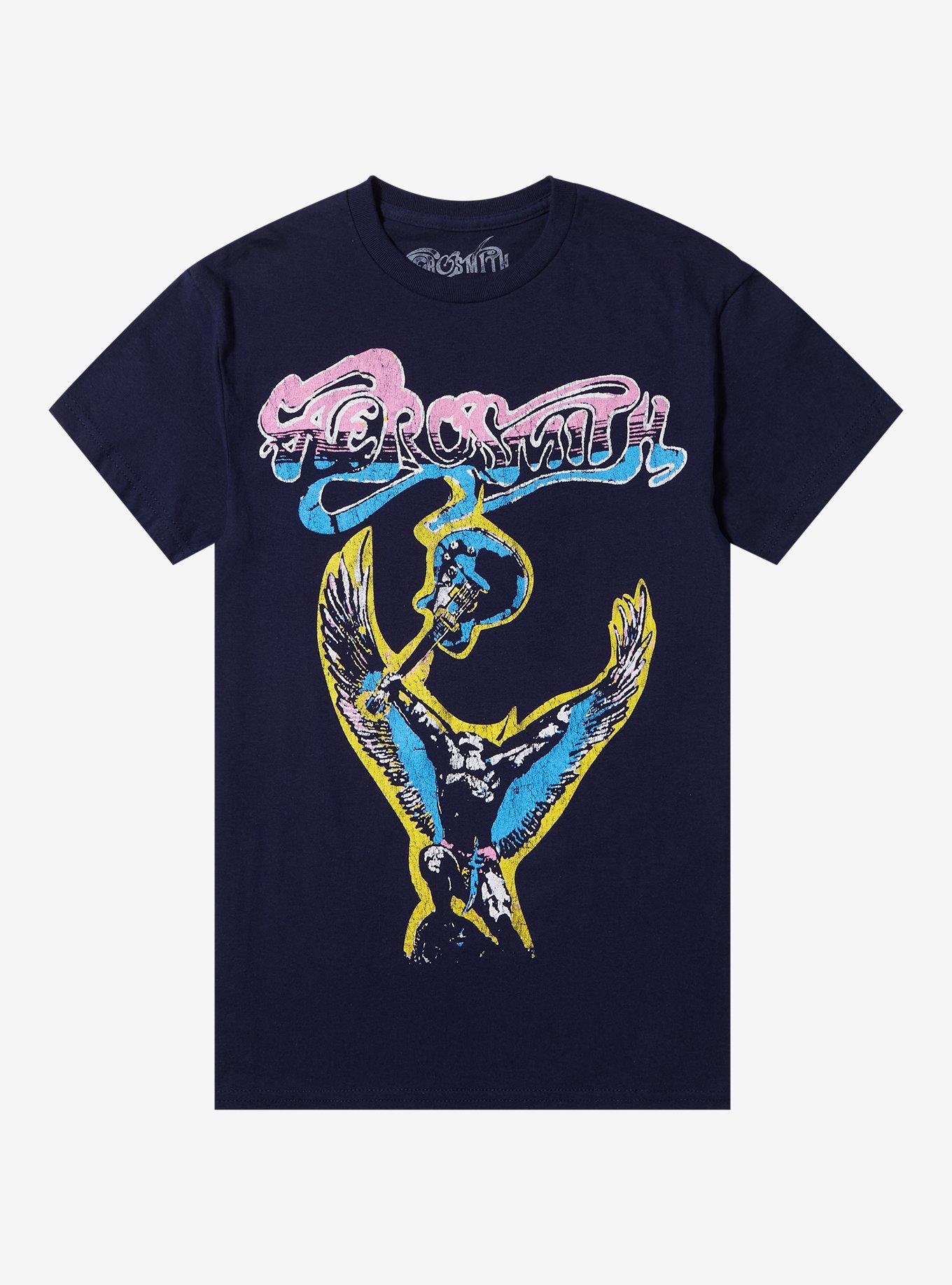 Aerosmith Winged Guitarist Boyfriend Fit Girls T-Shirt, NAVY, hi-res