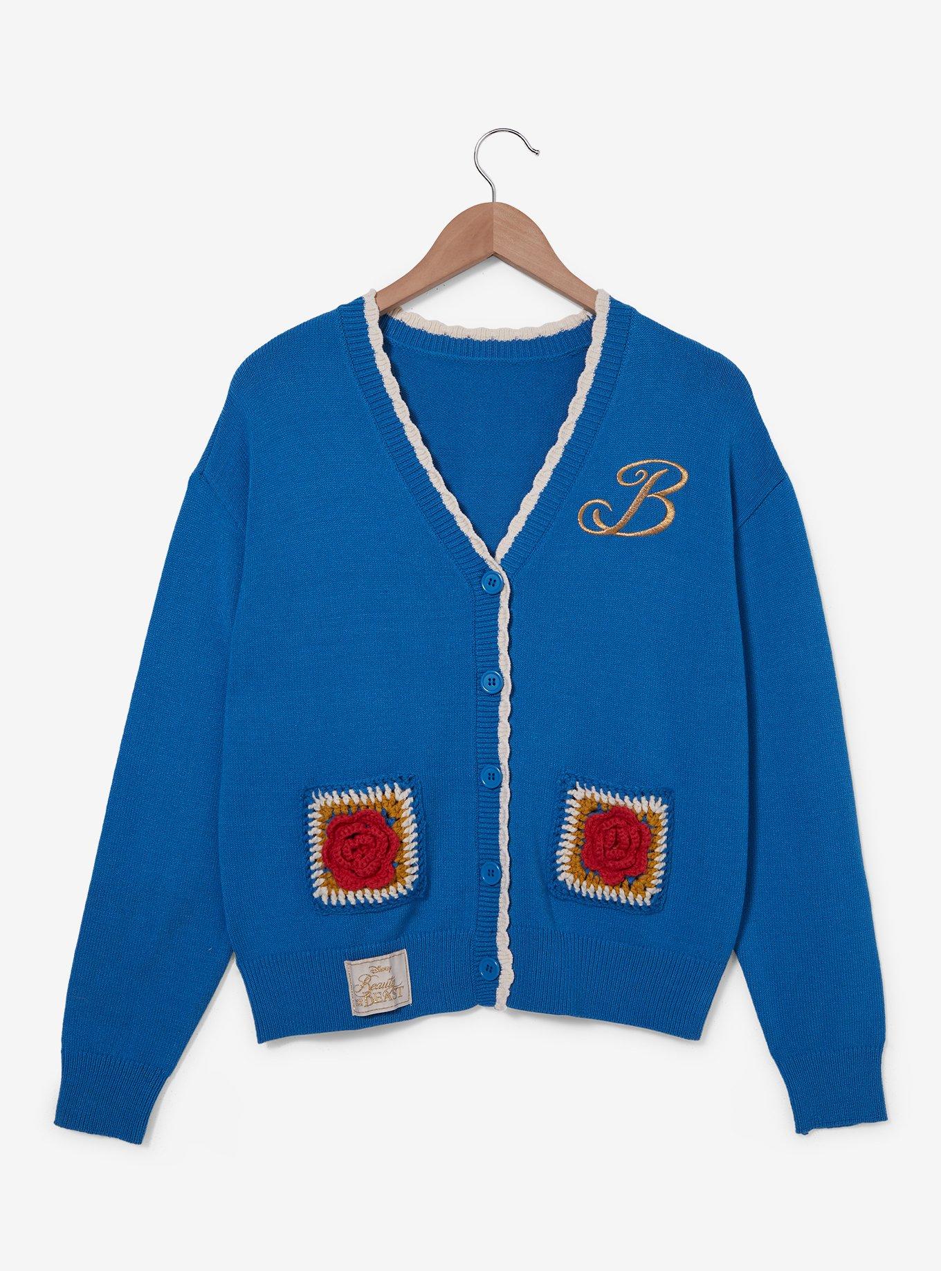 Disney Beauty and the Beast Belle Roses Crochet Women's Cardigan &mdash; BoxLunch Exclusive, DARK BLUE, hi-res