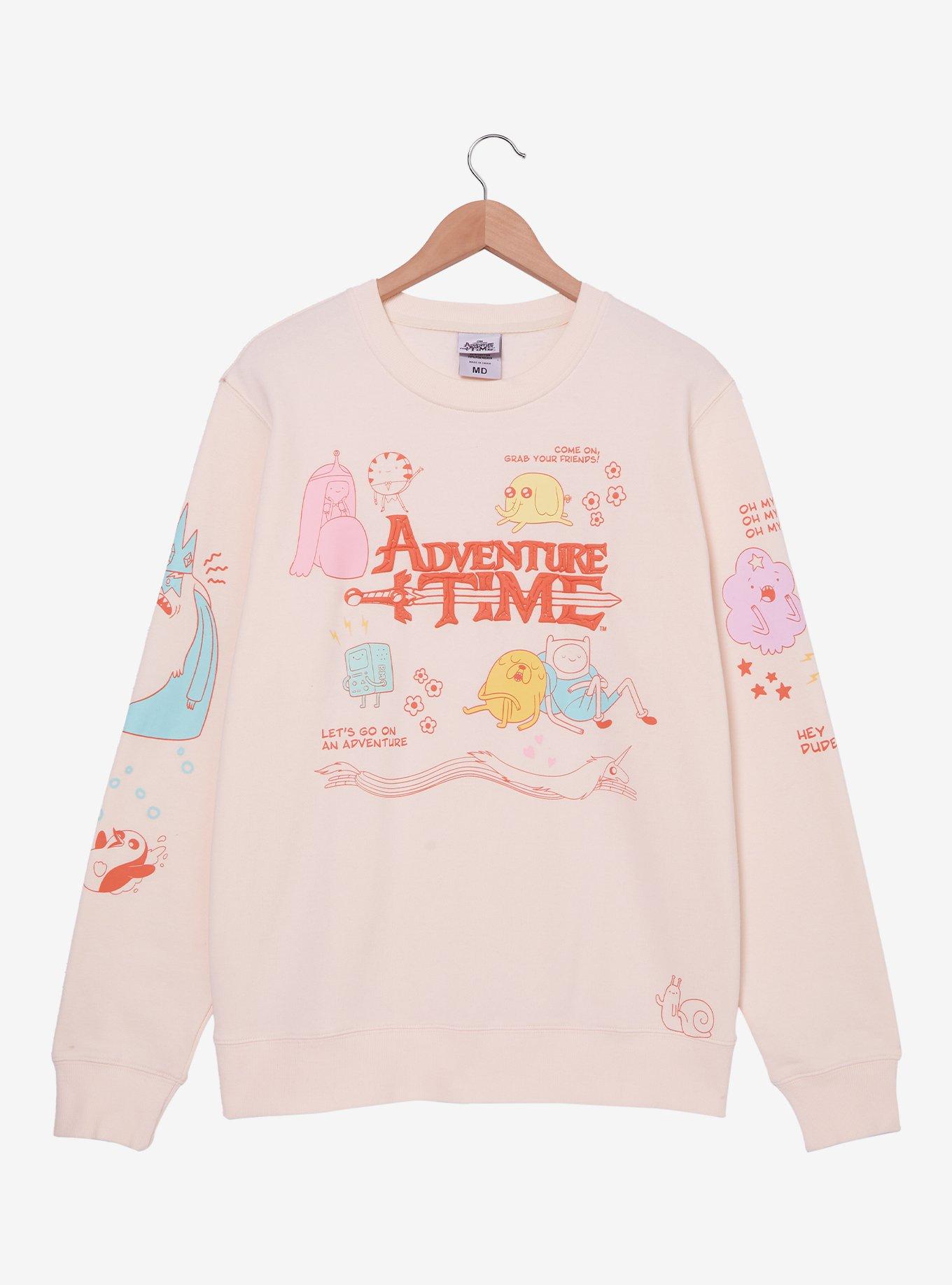 Adventure Time Multi-Character Doodle Crewneck — BoxLunch Exclusive, BEIGE, hi-res