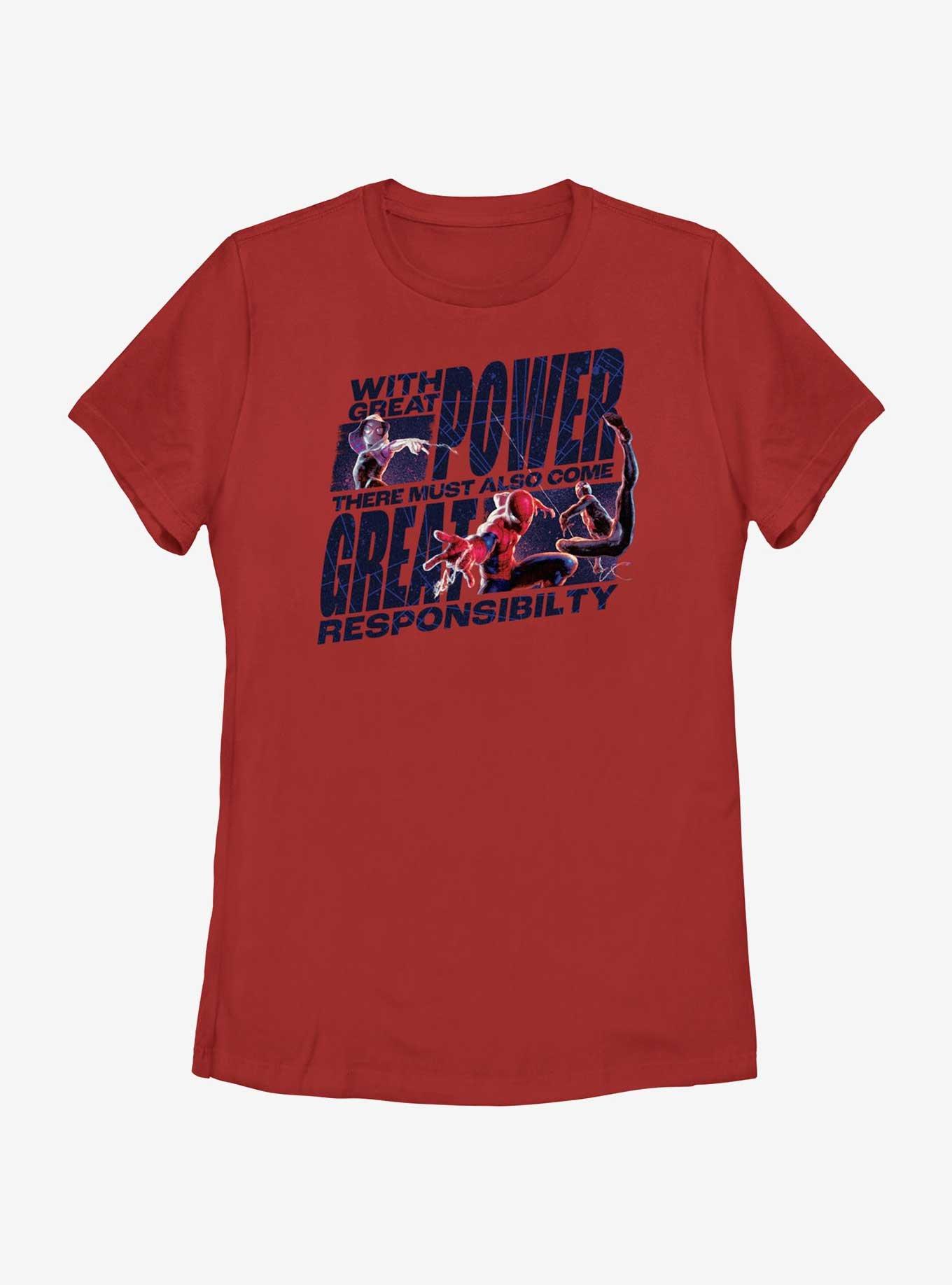 Marvel Spider-Man Great Power Comes ResponsibilityWomens T-Shirt