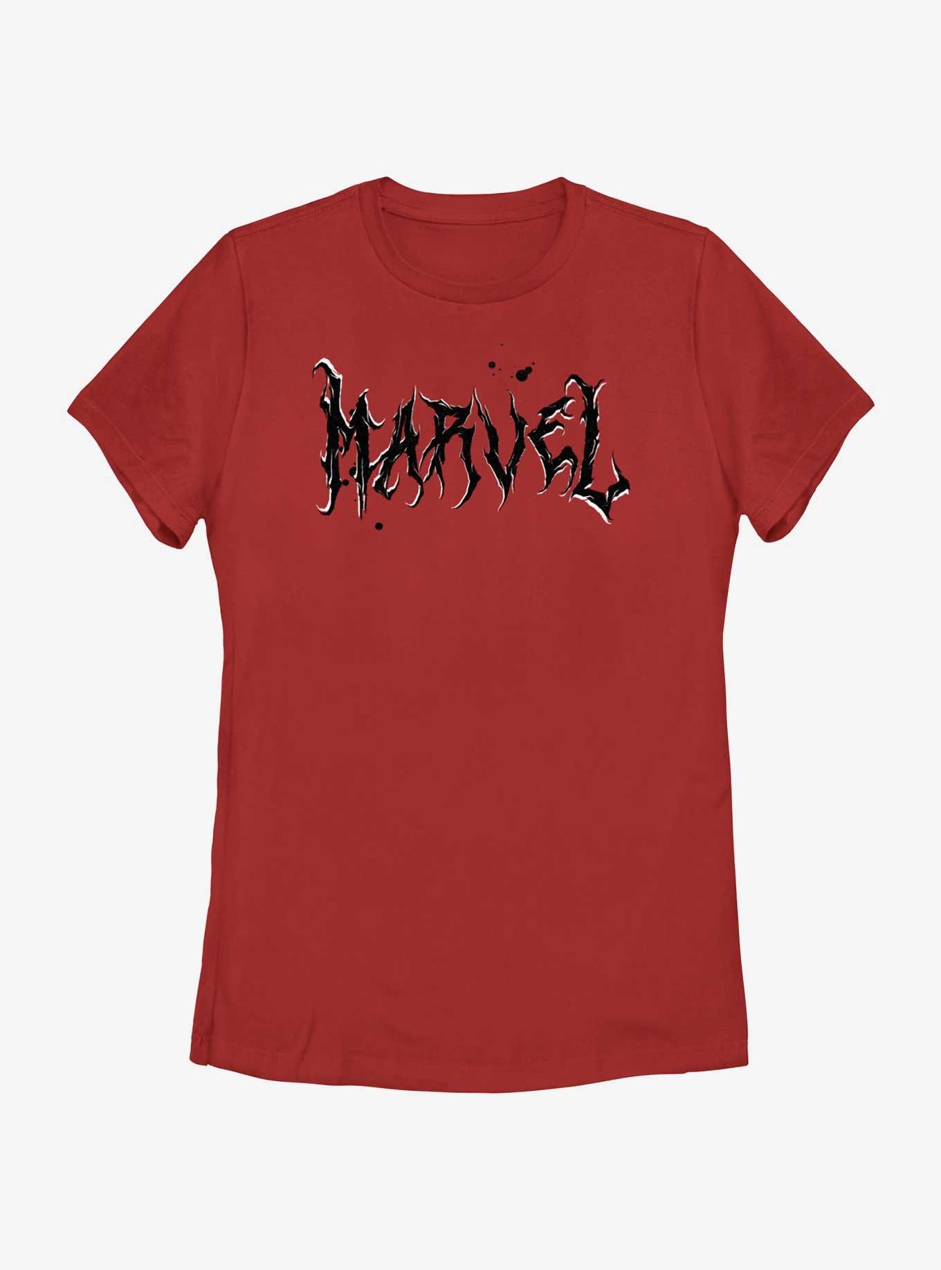 Marvel Metal Marvel Logo Womens T-Shirt, RED, hi-res