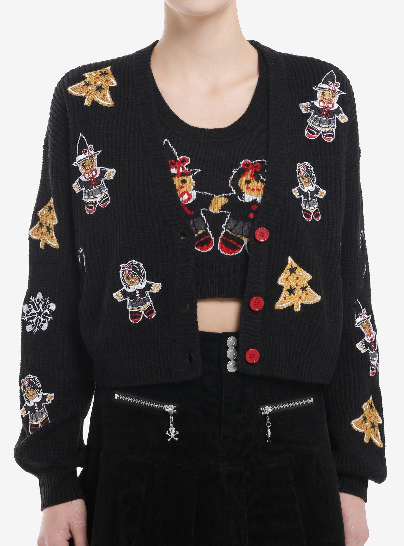 Social Collision Goth Gingerbread Girls Knit Tank Top & Cardigan Set, RED, hi-res