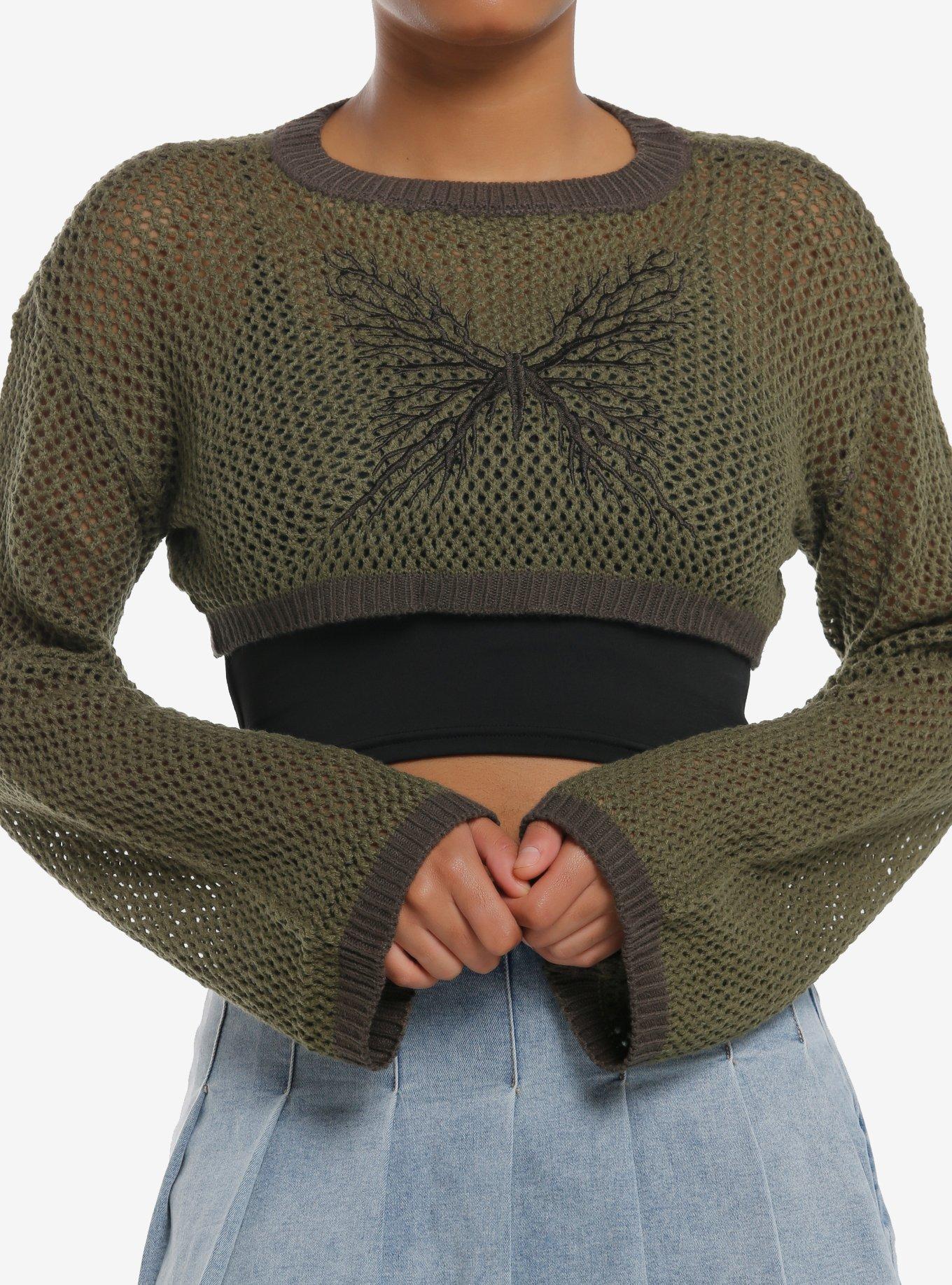 Thorn & Fable Tree Butterfly Knit Girls Crop Sweater, , hi-res