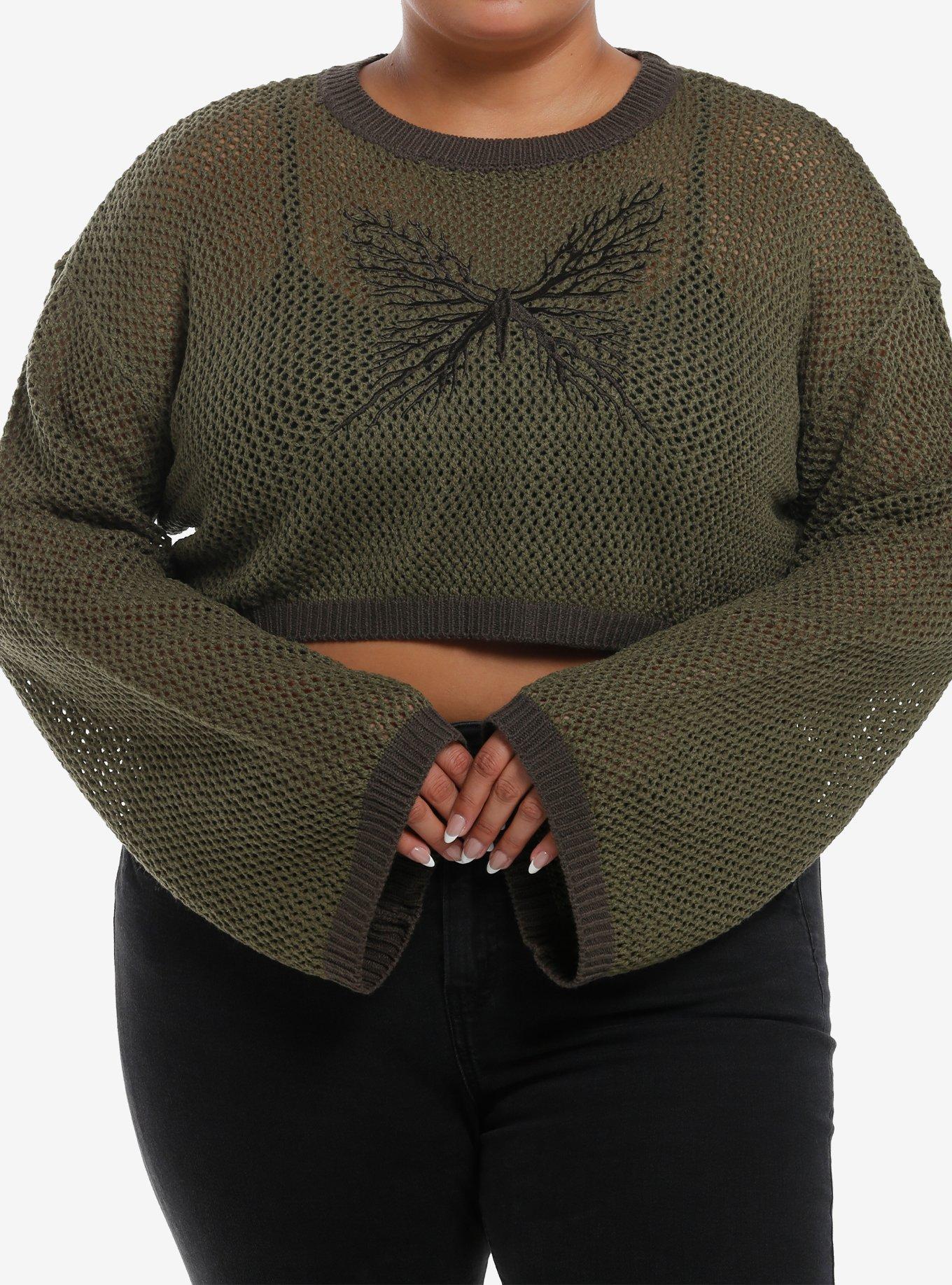 Thorn & Fable Tree Butterfly Knit Girls Crop Sweater Plus Size Hot Topic