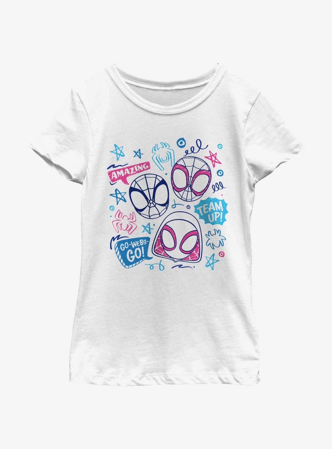 Marvel Spidey and His Amazing Friends Sketch Spidey Friends Girls Youth T-Shirt, WHITE, hi-res