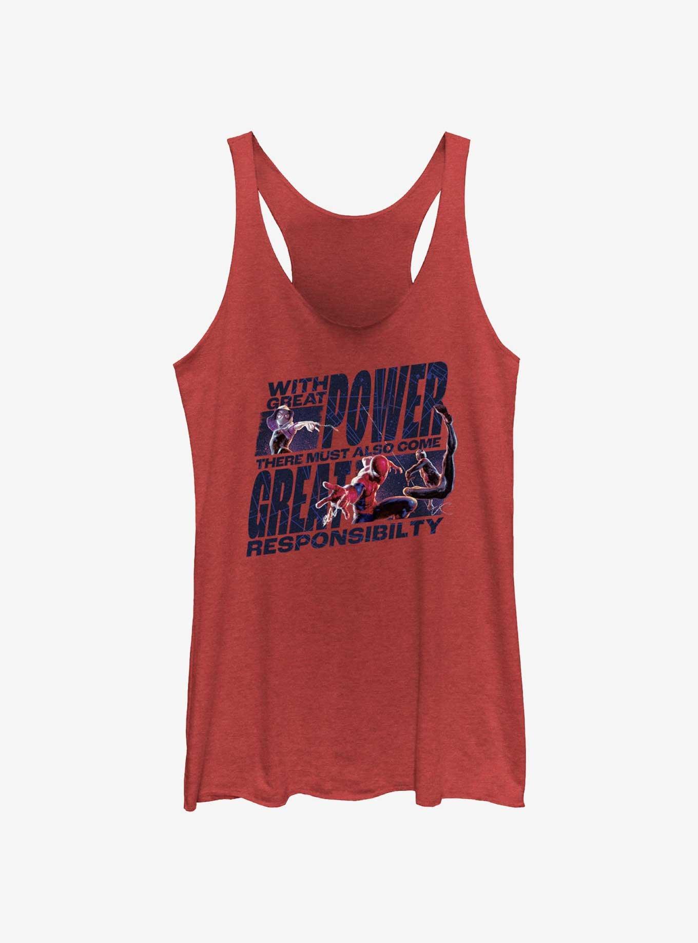 Marvel Spider-Man Great Power Comes Great ResponsibilityWomens Tank Top, RED HTR, hi-res