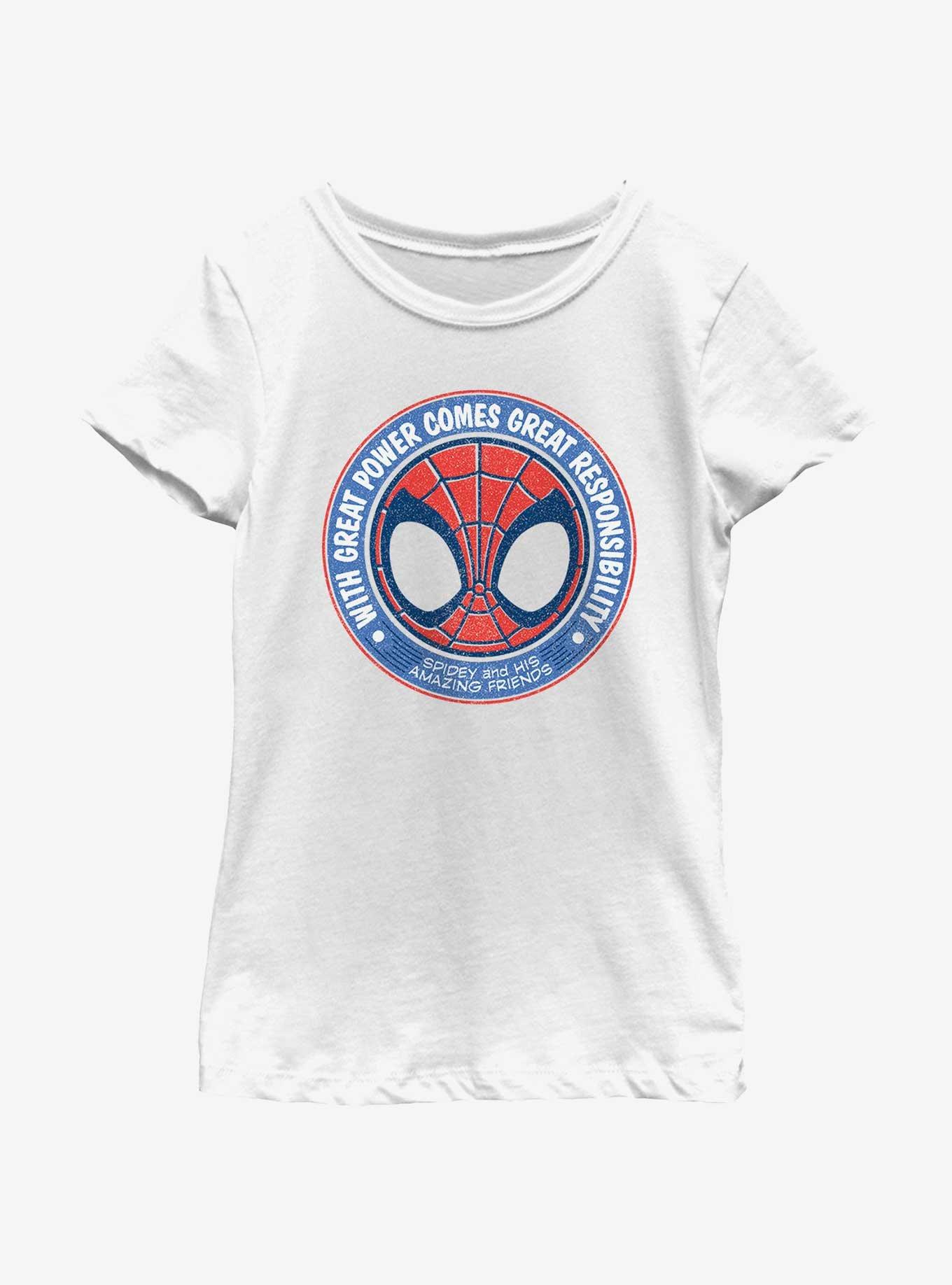 Marvel Spidey and His Amazing Friends Great Power Team Patch Girls Youth T-Shirt, WHITE, hi-res