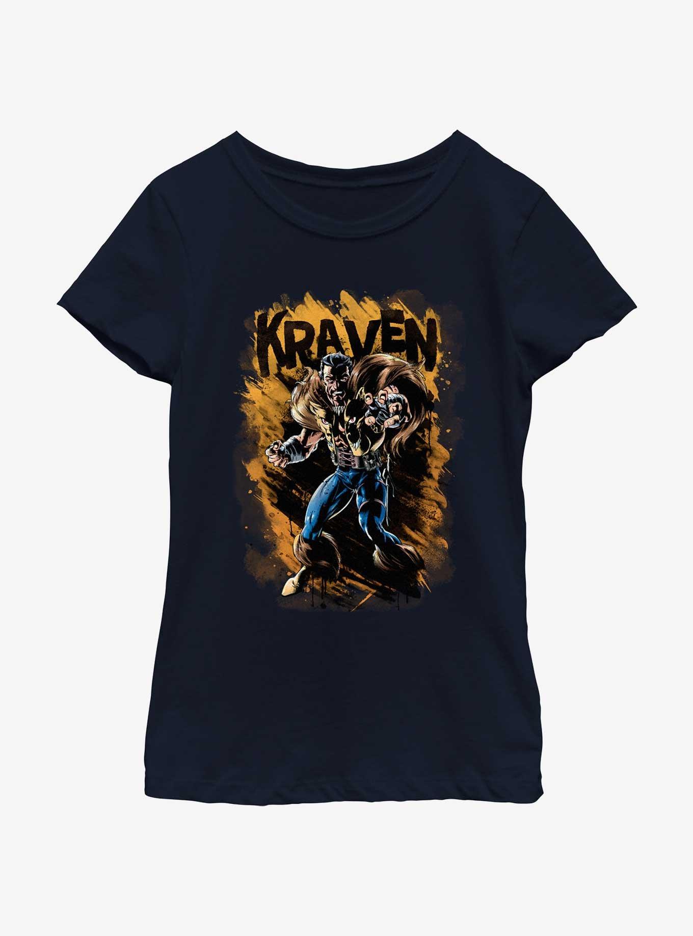 Marvel Kraven the Hunter Splatter Wall Girls Youth T-Shirt, NAVY, hi-res