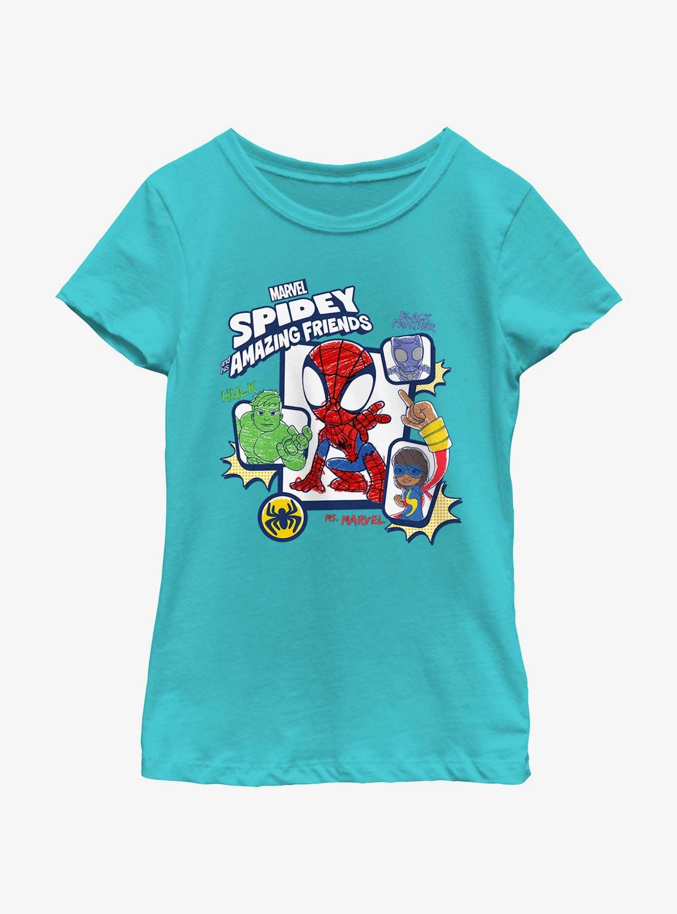 Marvel Spidey and His Amazing Friends Panel Friends Spidey Girls Youth T-Shirt, TAHI BLUE, hi-res