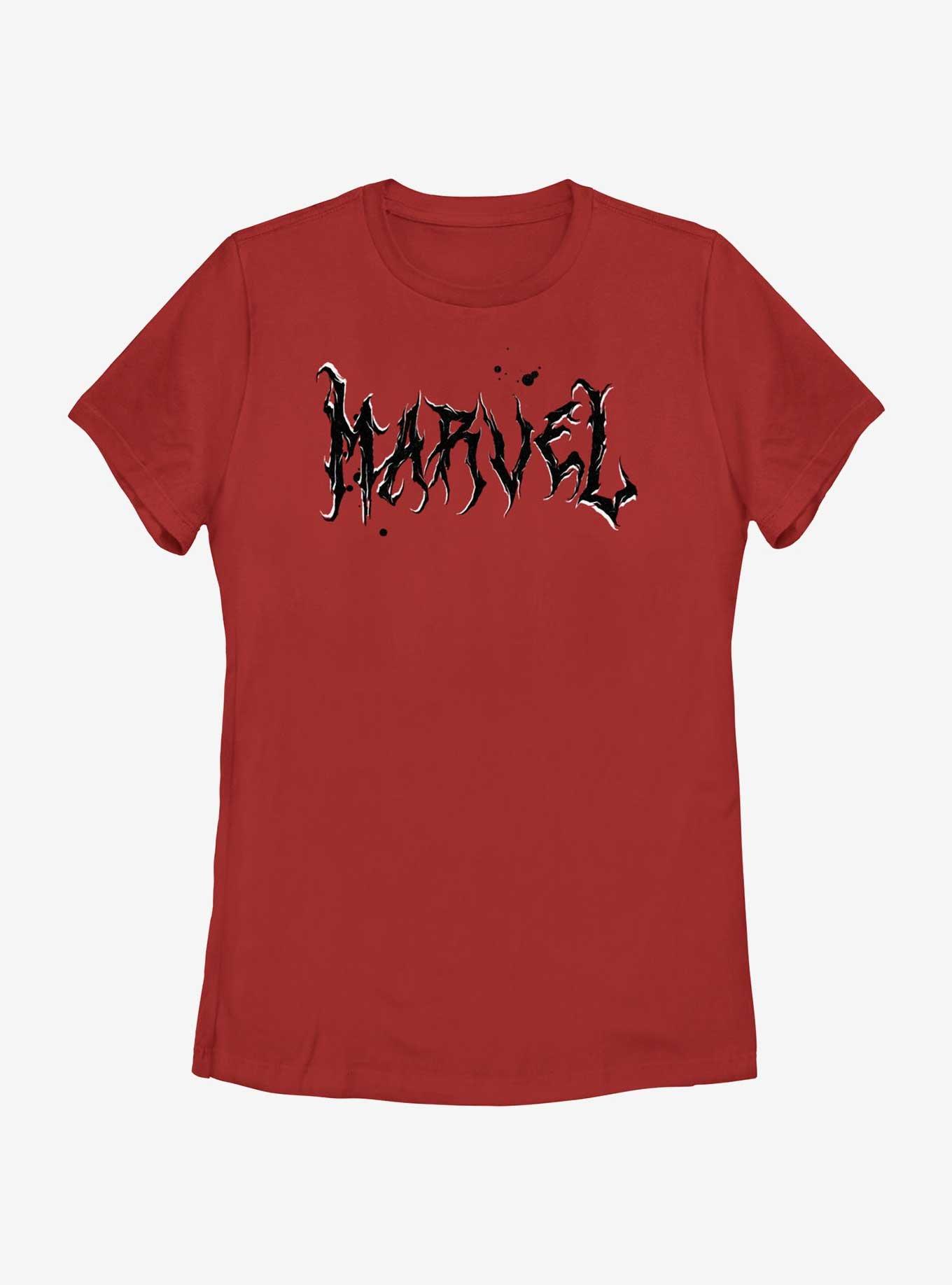 Marvel Metal Marvel Logo Womens T-Shirt, RED, hi-res