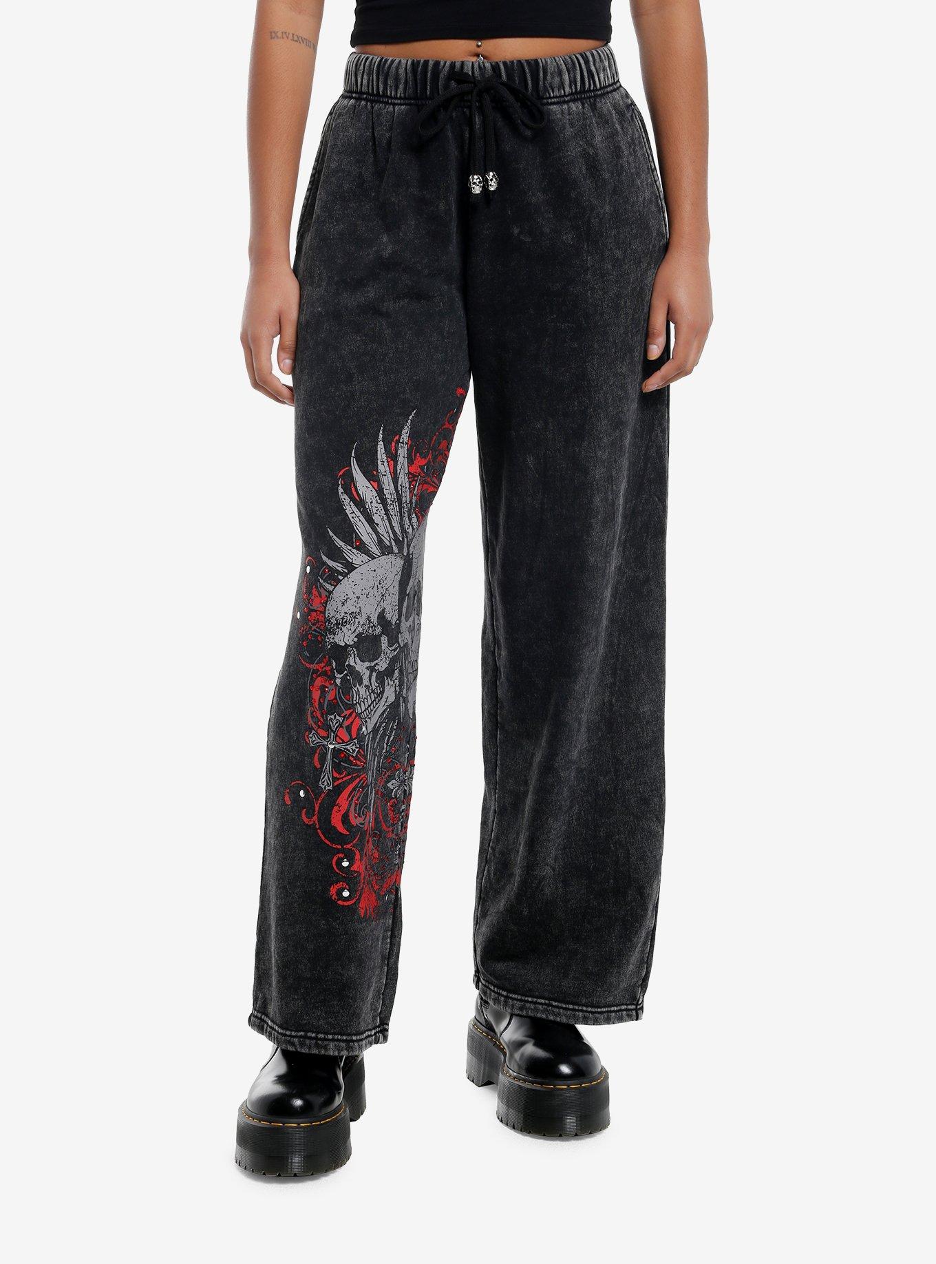 Skull Faded Dark Wash Lounge Pants, , hi-res