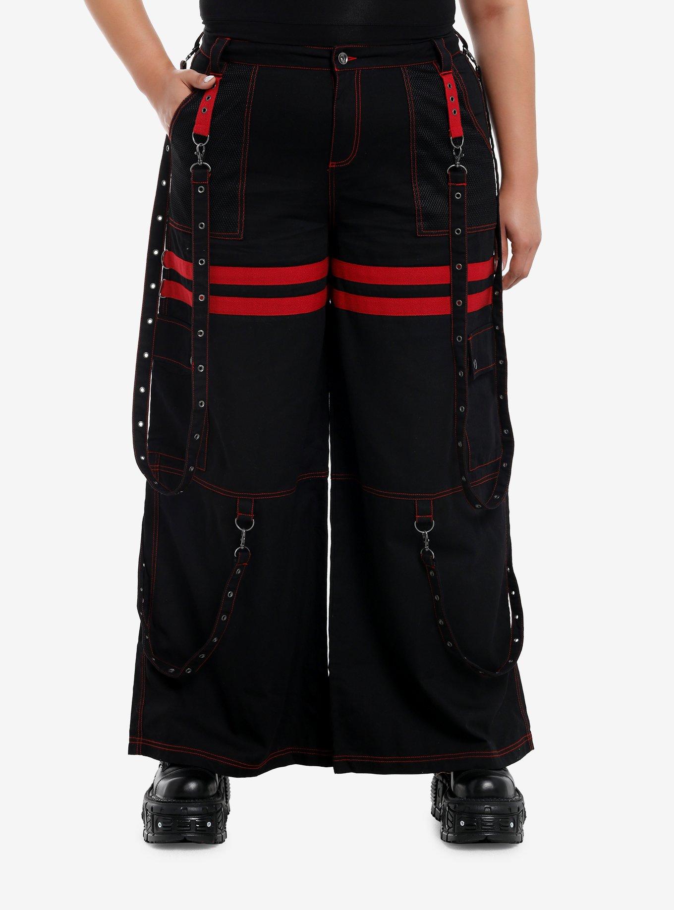 Black & Red Grommet Suspender Girls Wide Leg Pants Plus Size, , hi-res