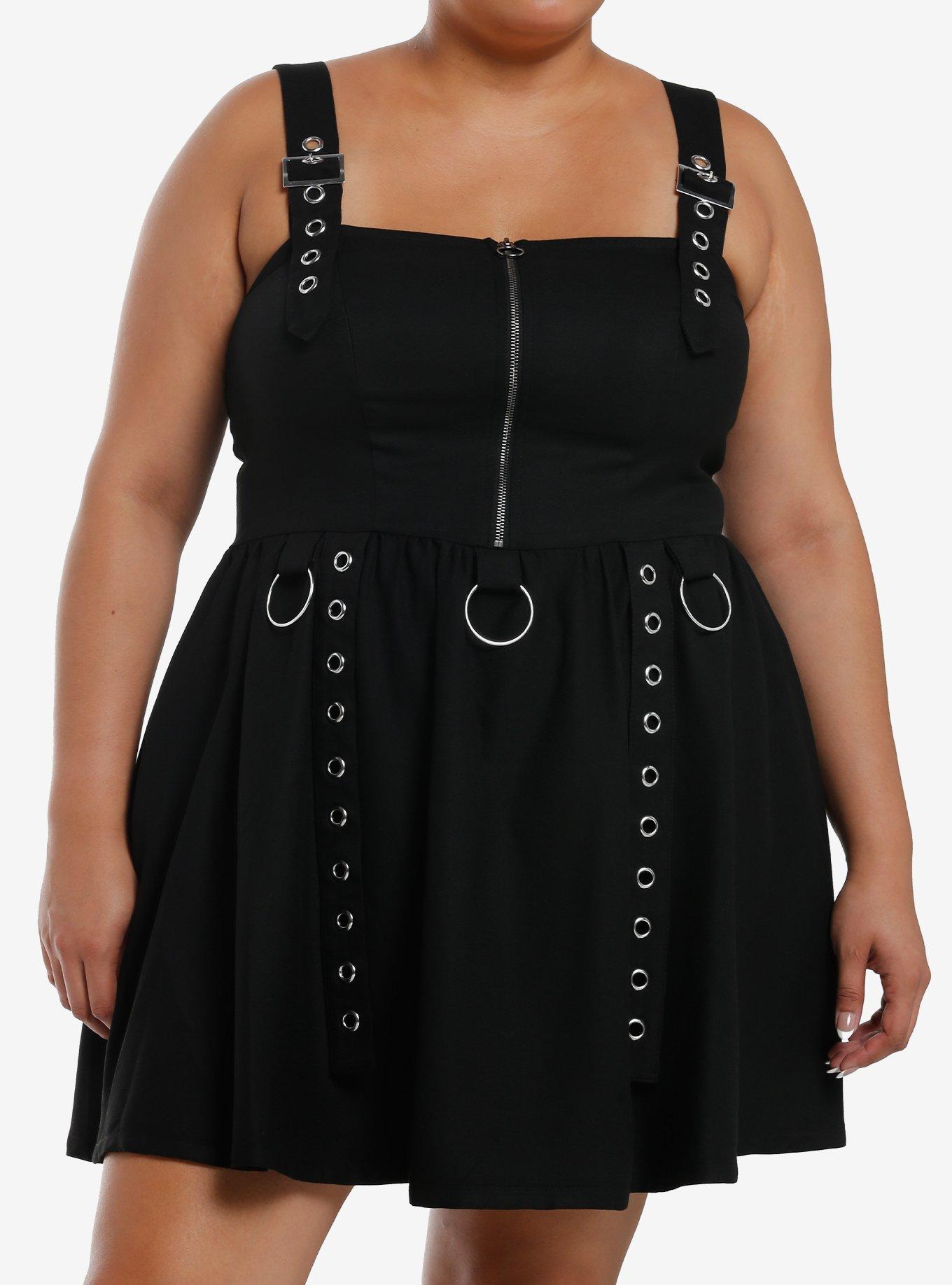 Social Collision Black Grommet Buckle Dress Plus Size, , hi-res