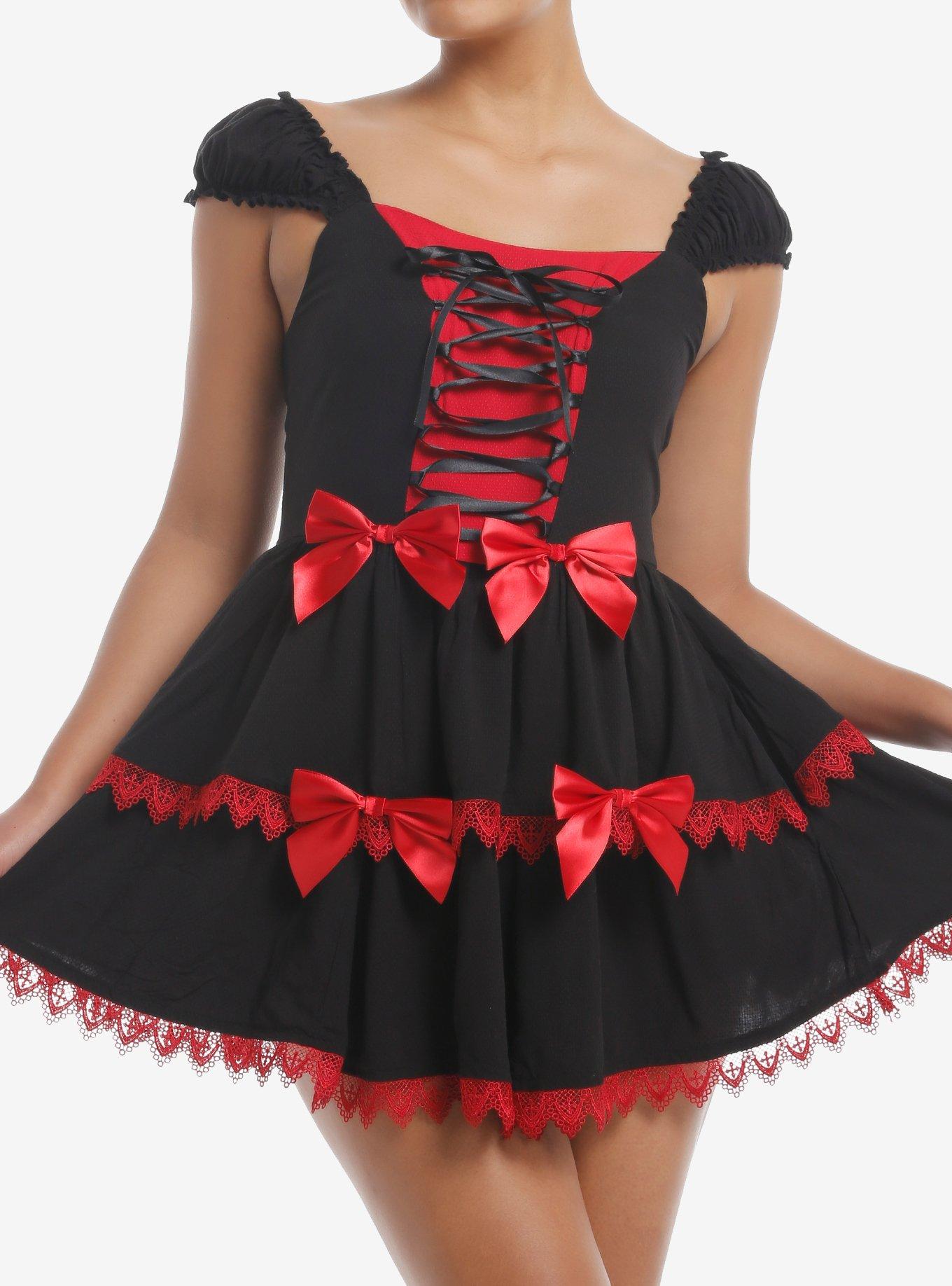 Social Collision Black & Red Bow Lace-Up Dress, , hi-res