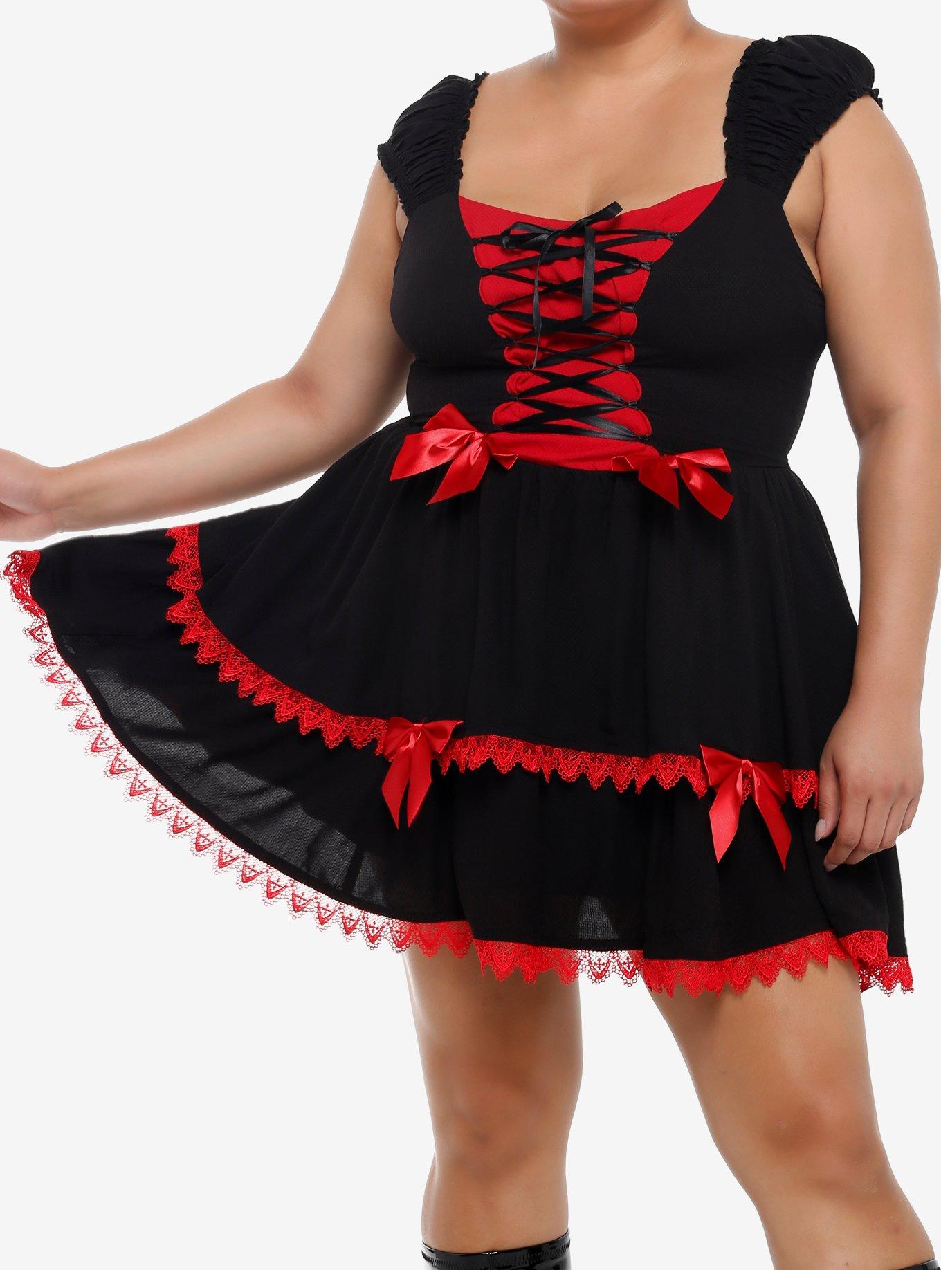 Social Collision Black & Red Bow Lace-Up Dress Plus Size, , hi-res