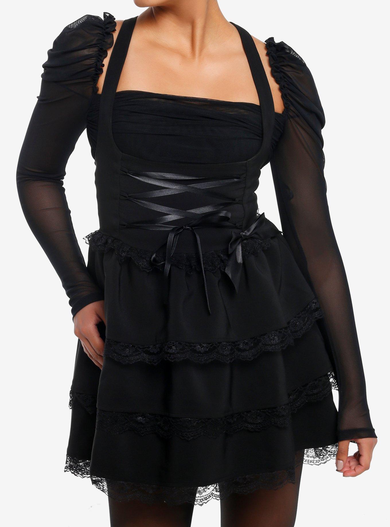 Social Collision Black Tiered Lace Underbust Skirtall, , hi-res