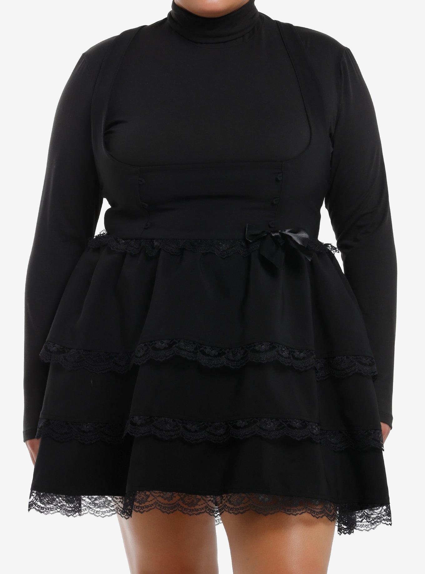 Social Collision Black Tiered Lace Underbust Skirtall Plus Size, , hi-res