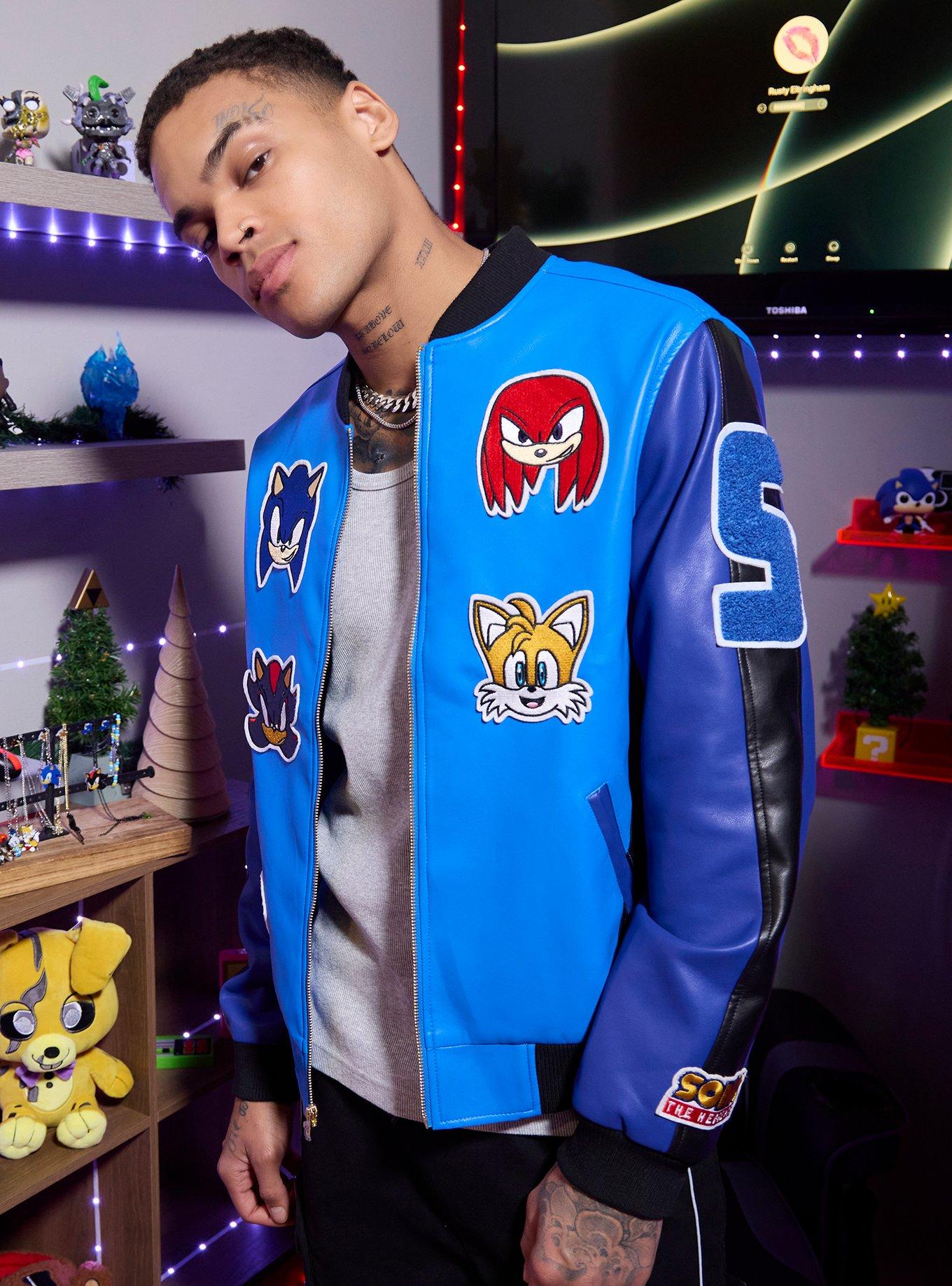 Sonic The Hedgehog Patch Faux Leather Varsity Jacket, , hi-res