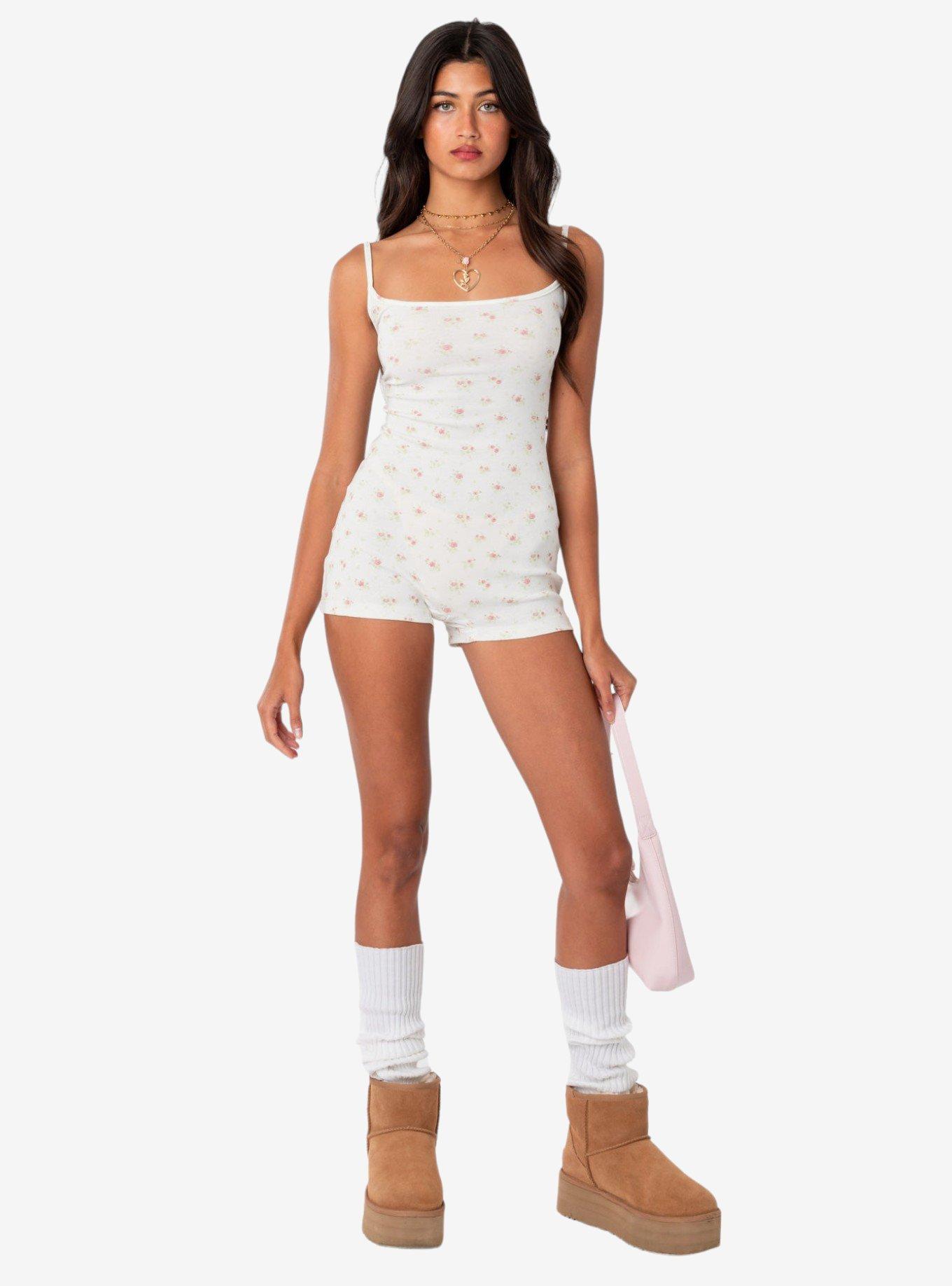 Edikted Ditsy Open Back Tie Romper, BRIGHT WHITE, hi-res
