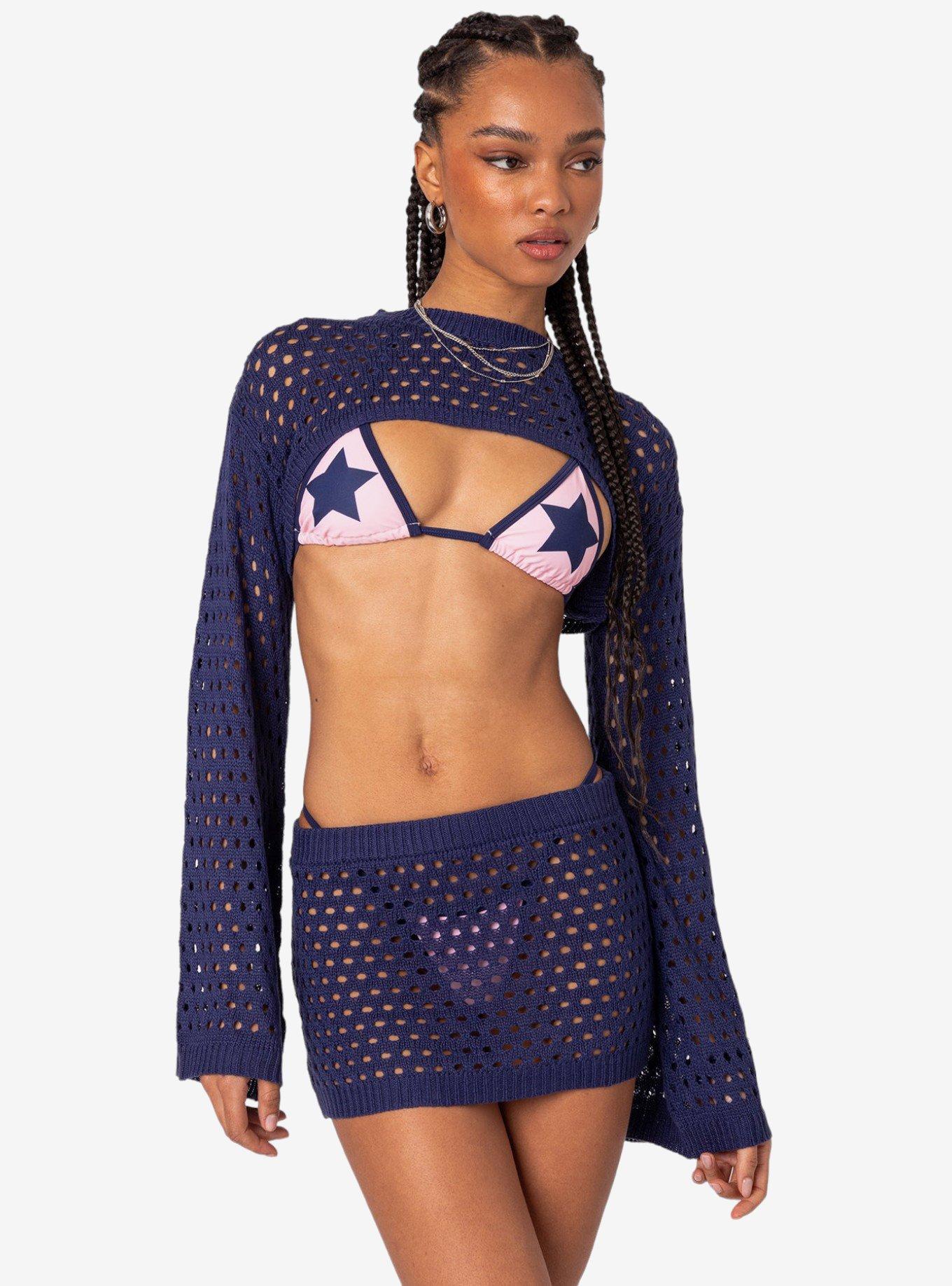 Celena Crochet Shrug Top, BLUE, hi-res