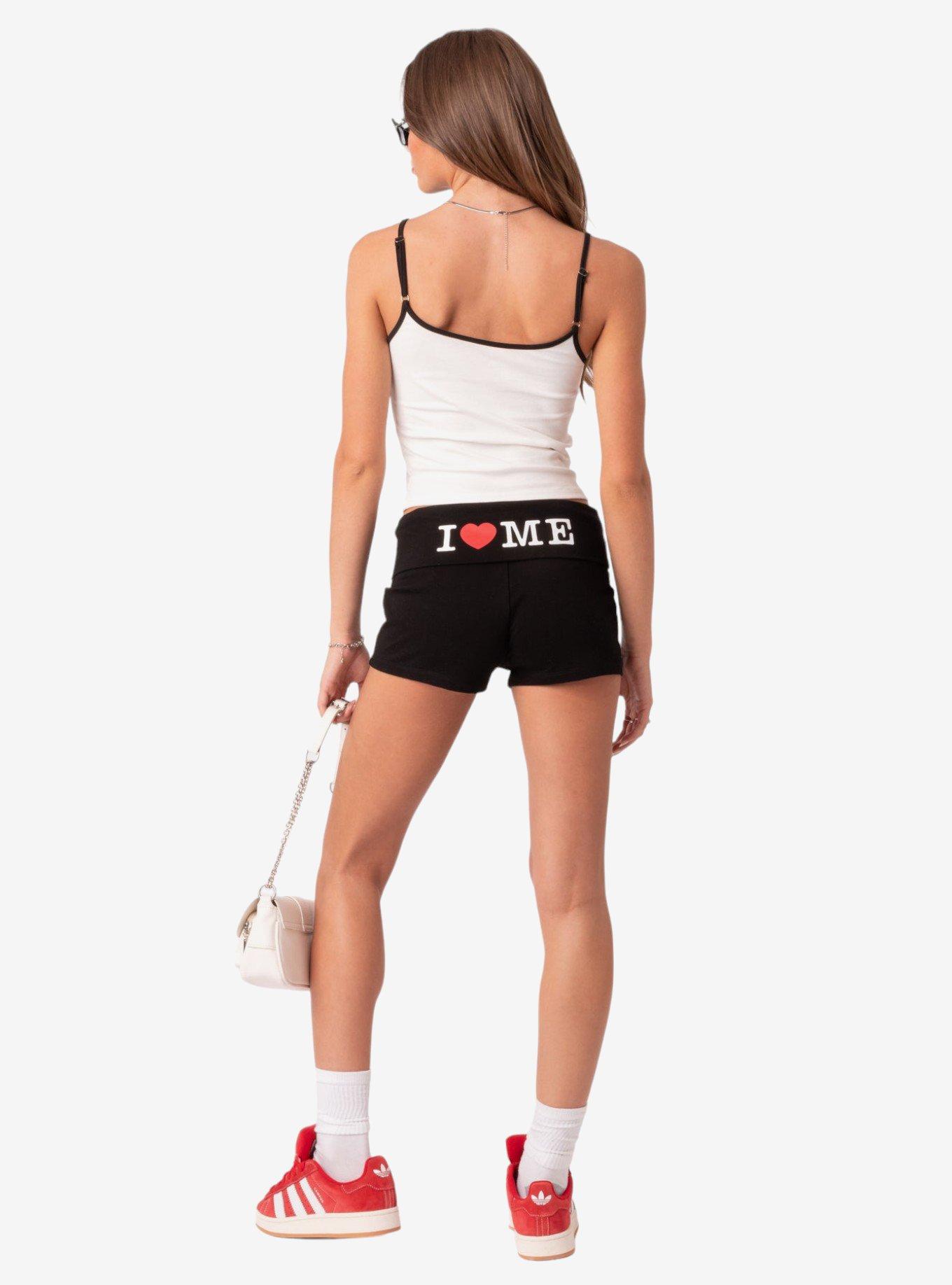 I Love Me Fold Over Shorts Black, BLACK, hi-res