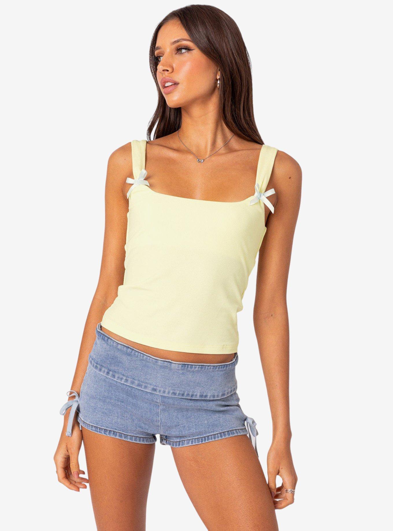 Lola Ribbed Tank Top Yellow, BRIGHT YELLOW, hi-res