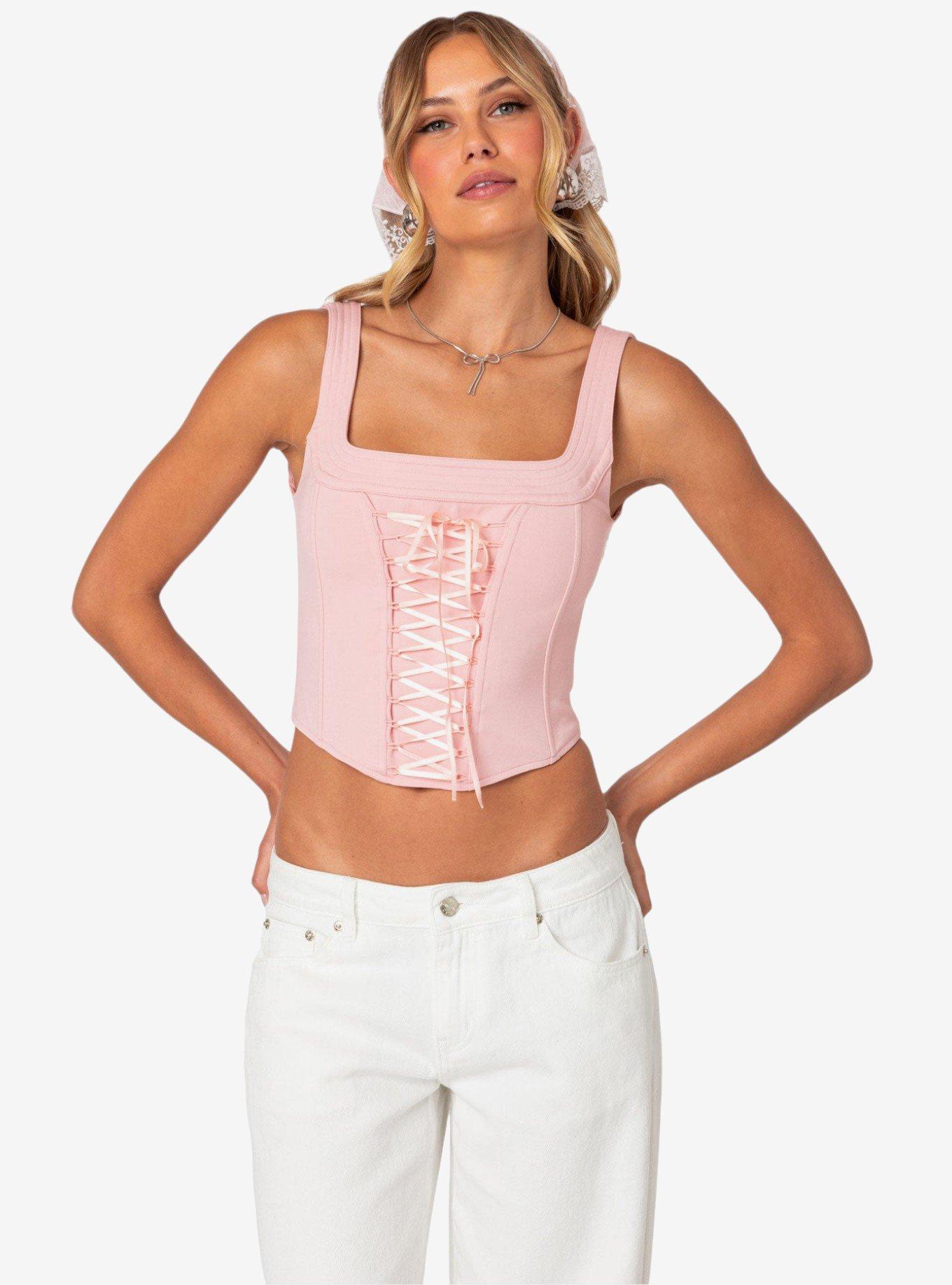 Ballet Baby Lace Up Corset Top, PINK, hi-res