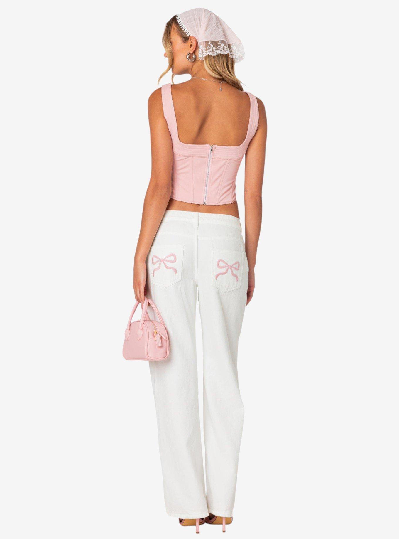 Edikted Bow Pocket Relaxed Jeans White, BRIGHT WHITE, hi-res