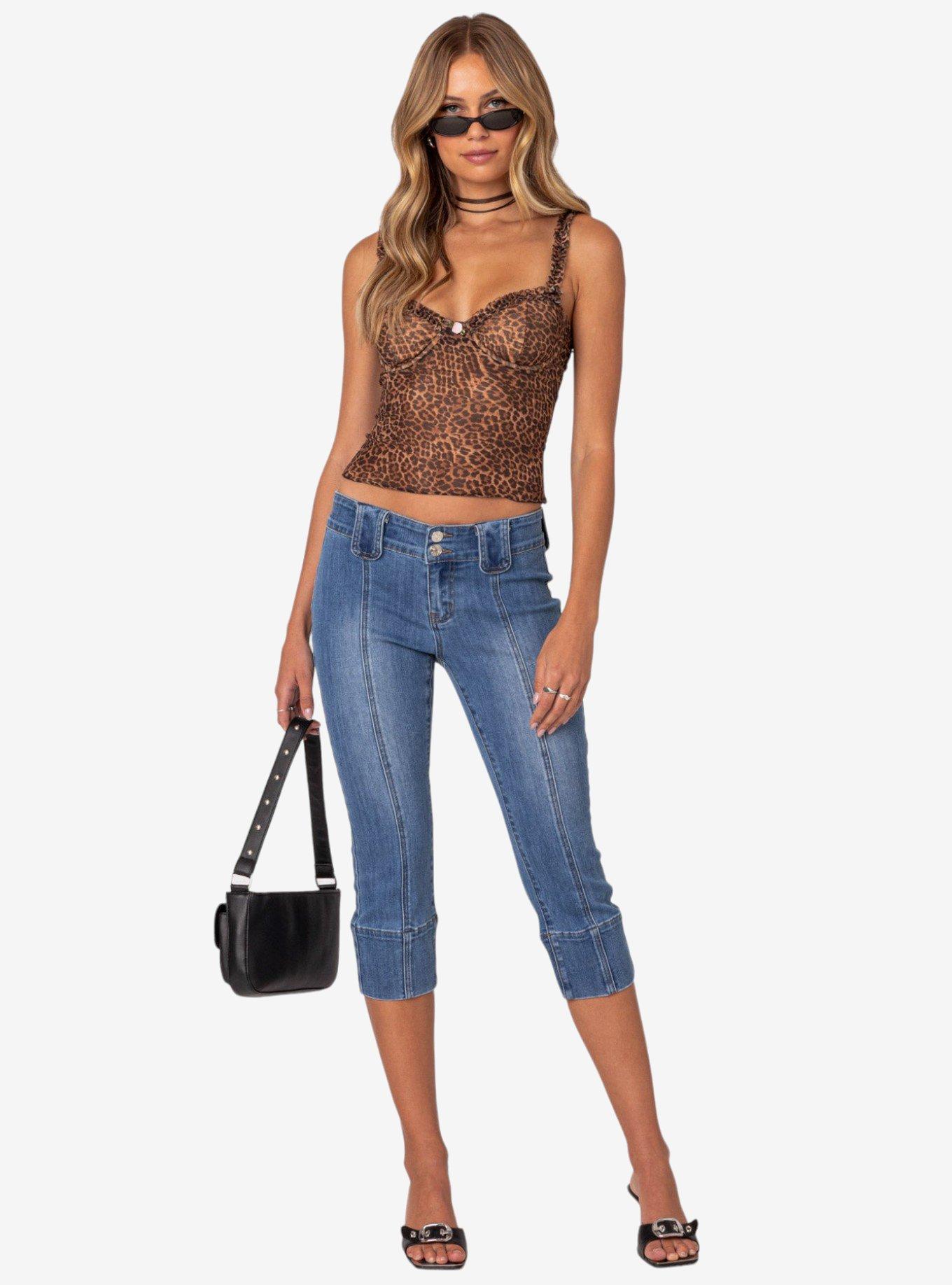 Edikted Jesse Low Rise Washed Capri Jeans, BLUE, hi-res