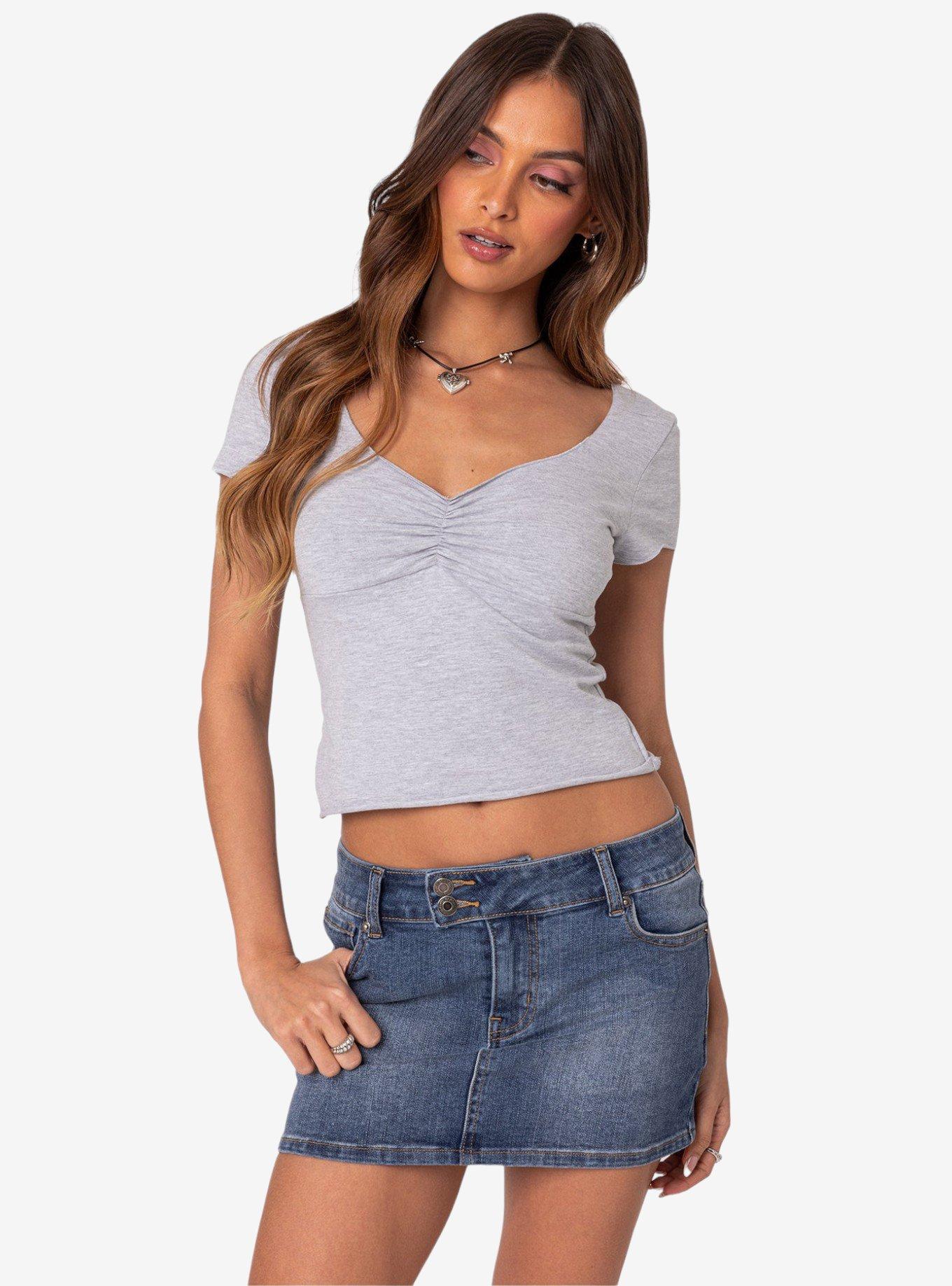Ava V Neck Ruched Top, GREY, hi-res