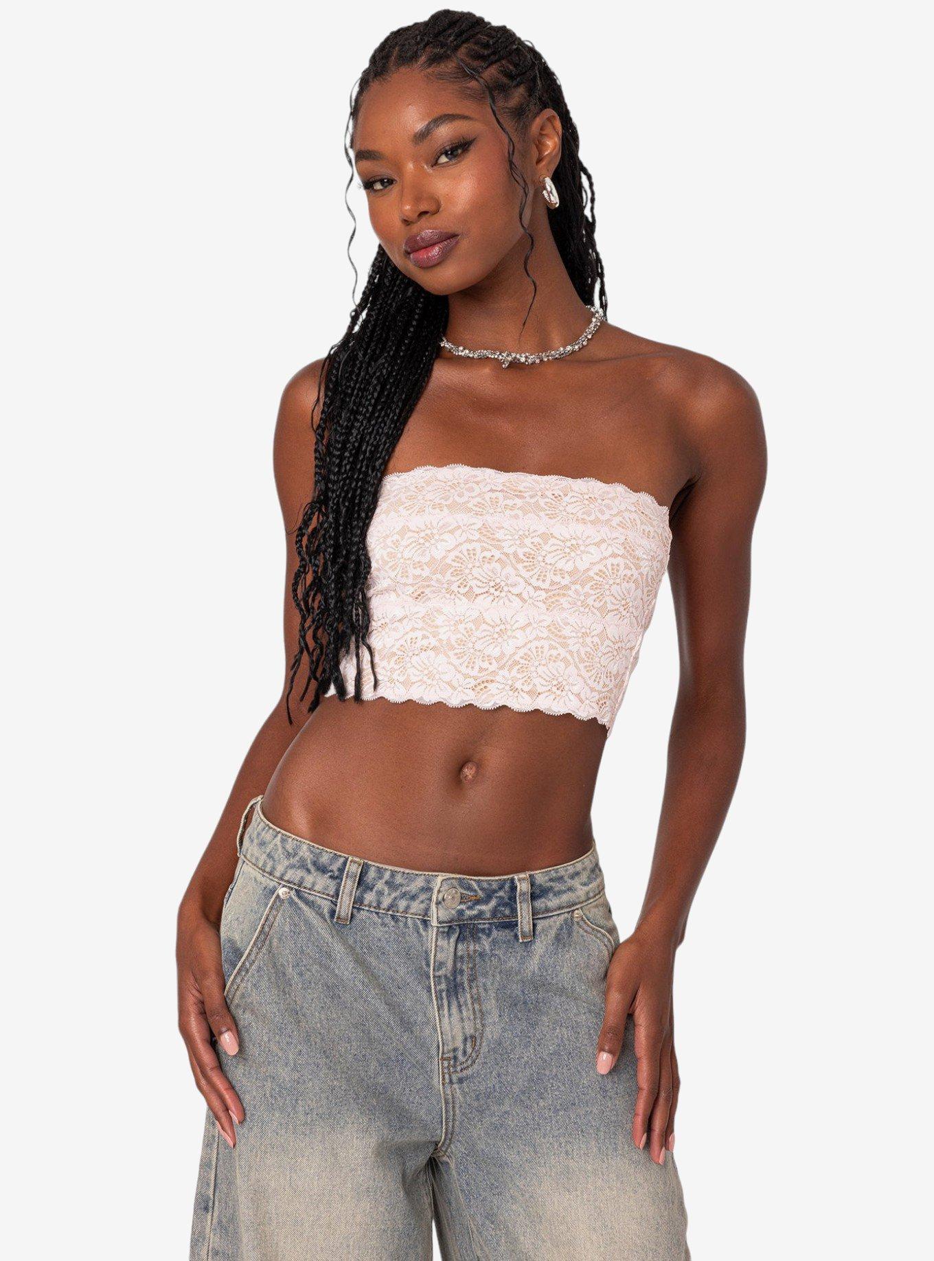 Nadine Lace Tube Top, PINK, hi-res