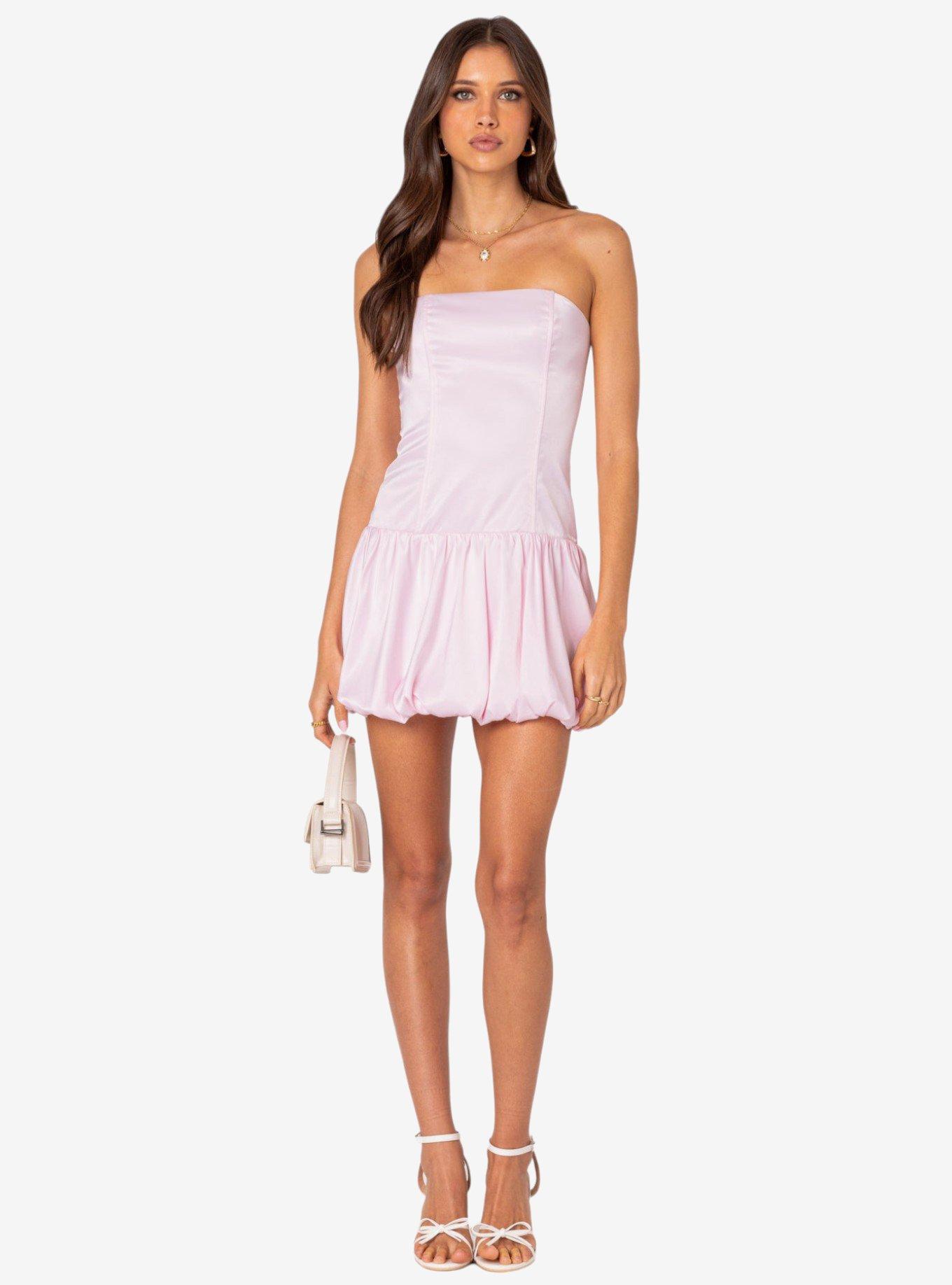 knee length dresses for ladies Miss Circle Aubrey Pink Satin Bubble Hem Mini Dress Xs