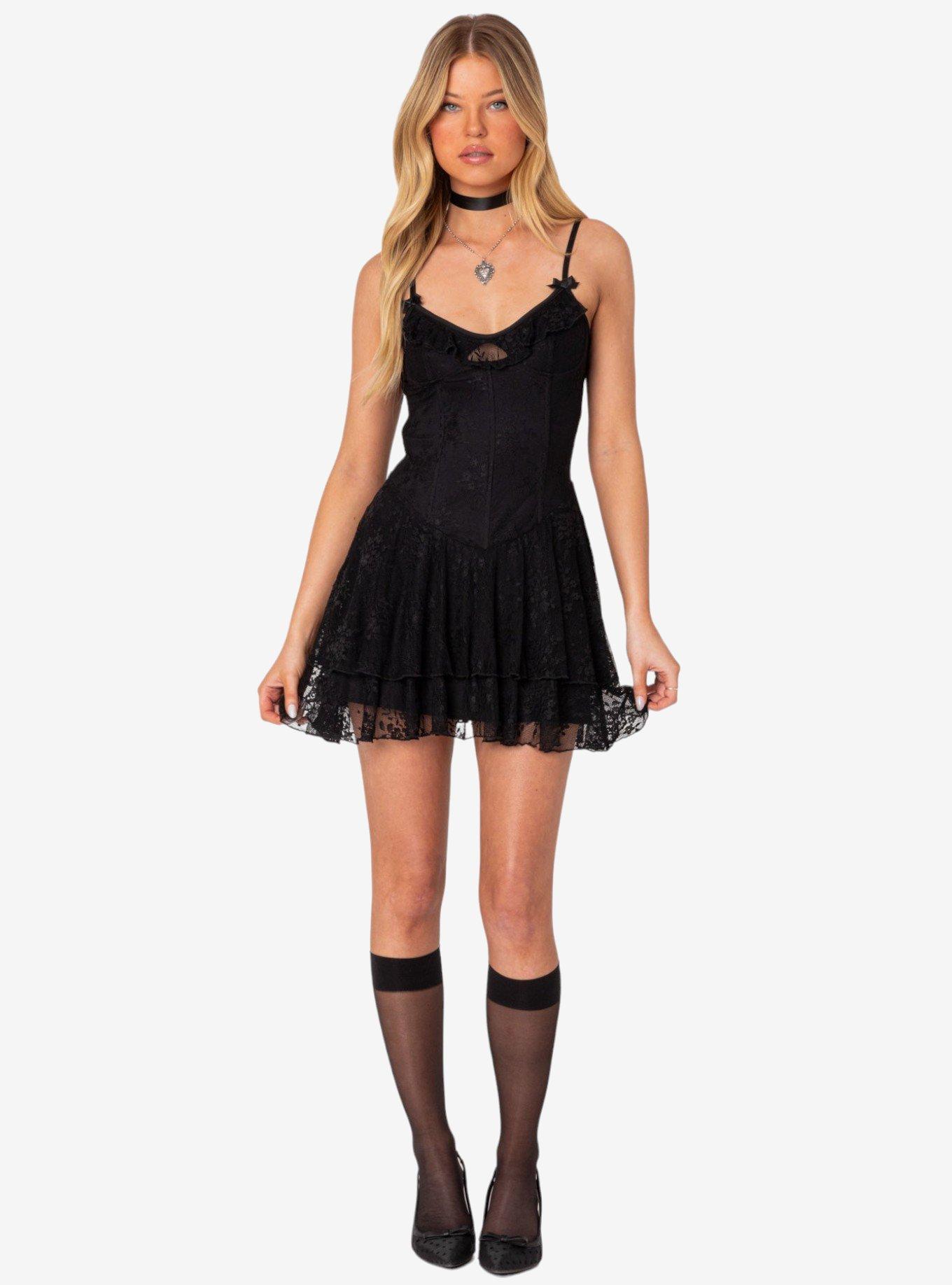 Edikted Lyla Lace Corset Mini Dress, BLACK, hi-res
