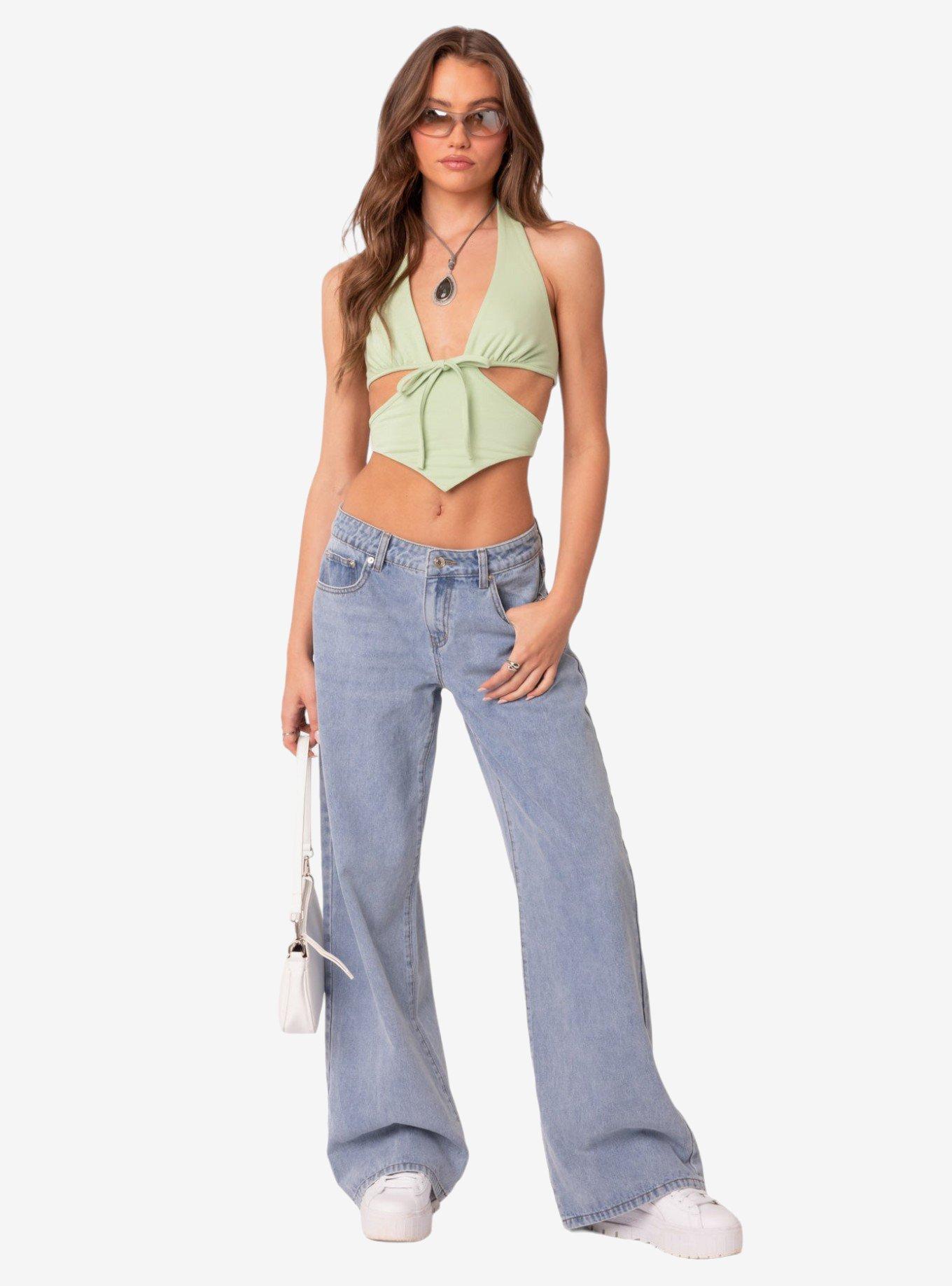 Edikted Raelynn Washed Low Rise Jeans, BLUE, hi-res