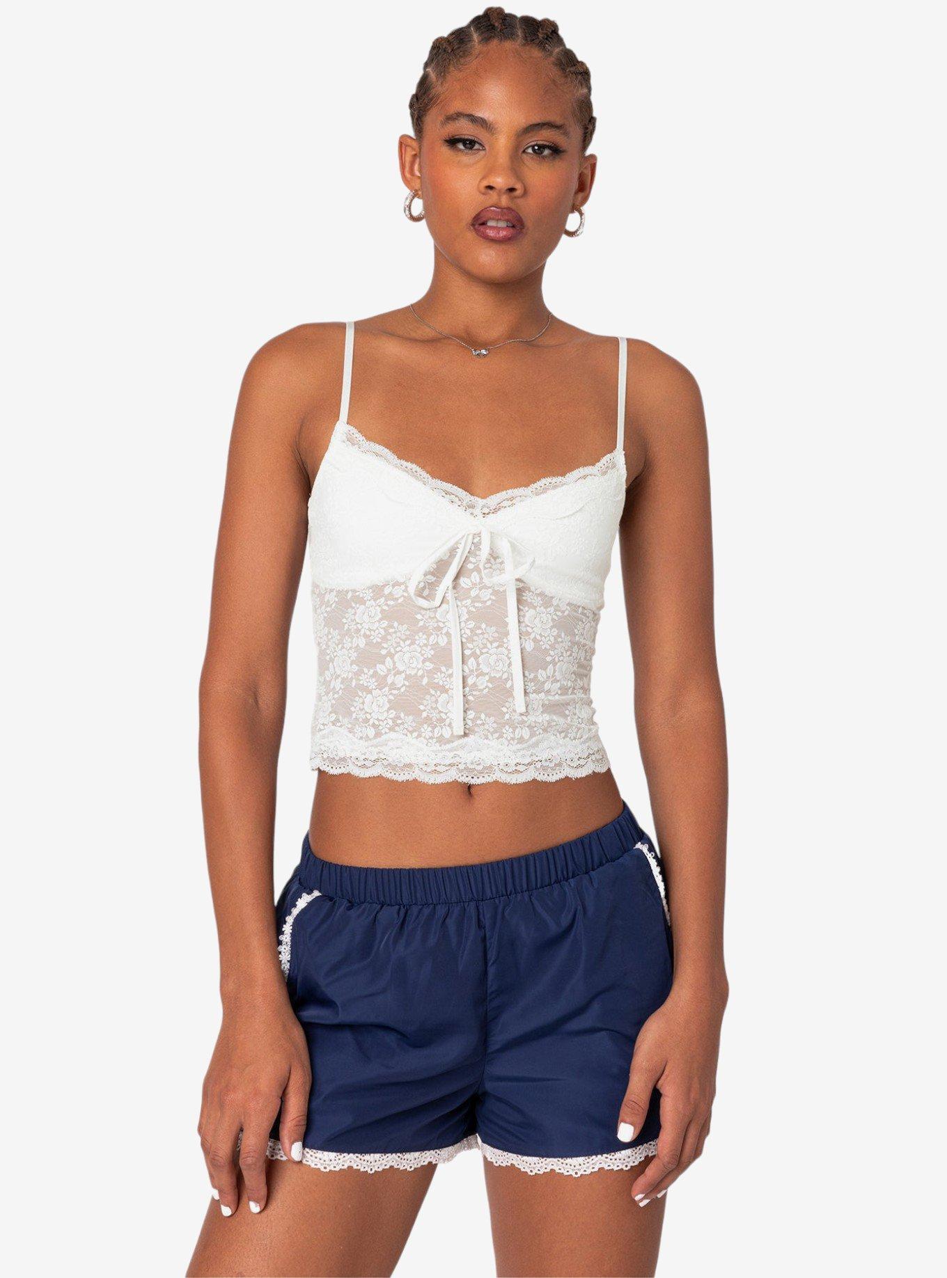 Cami Sheer Lace Tank Top, BRIGHT WHITE, hi-res