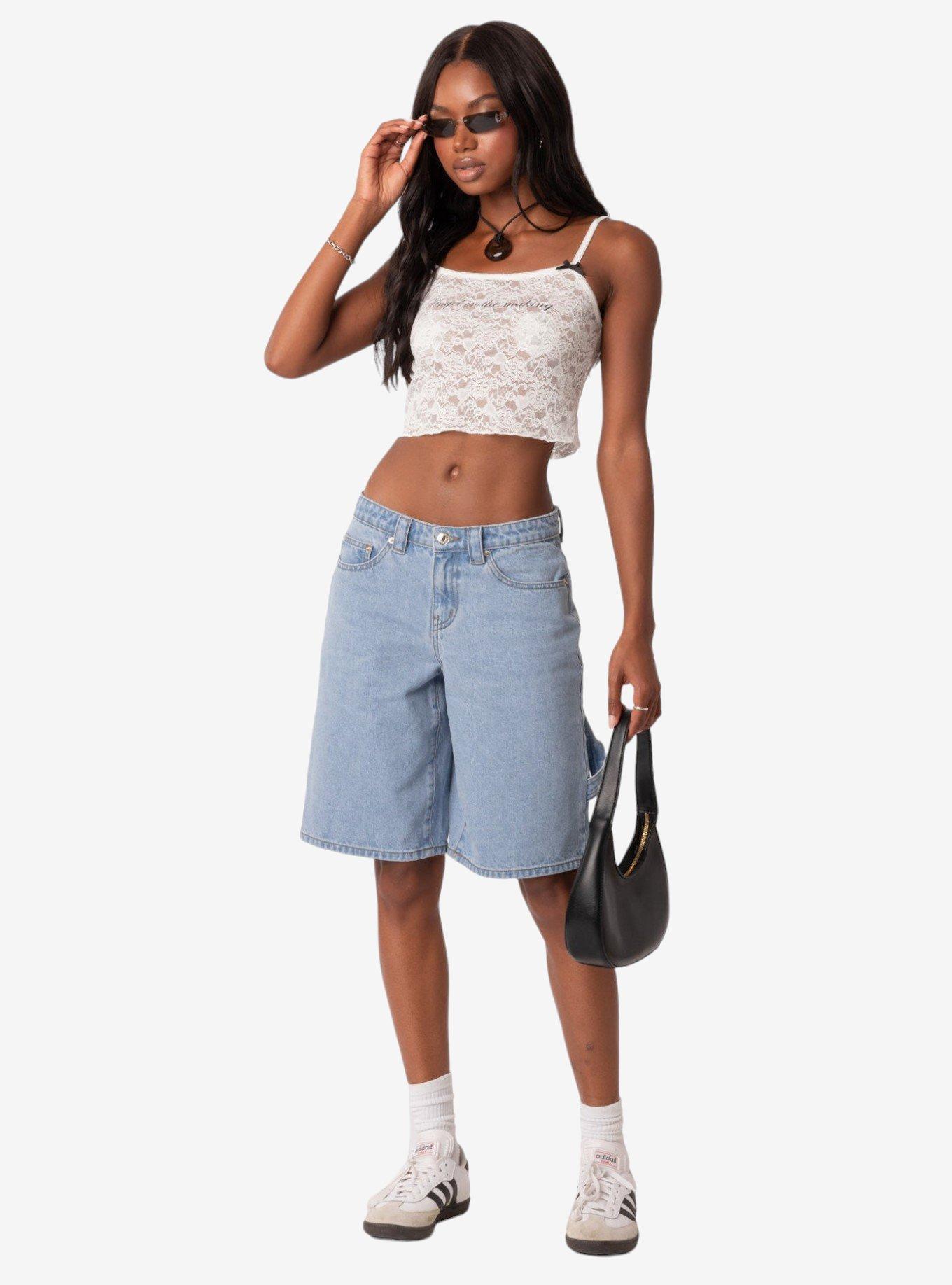 Low Rise Bermuda Denim Carpenter Shorts Blue | Hot Topic
