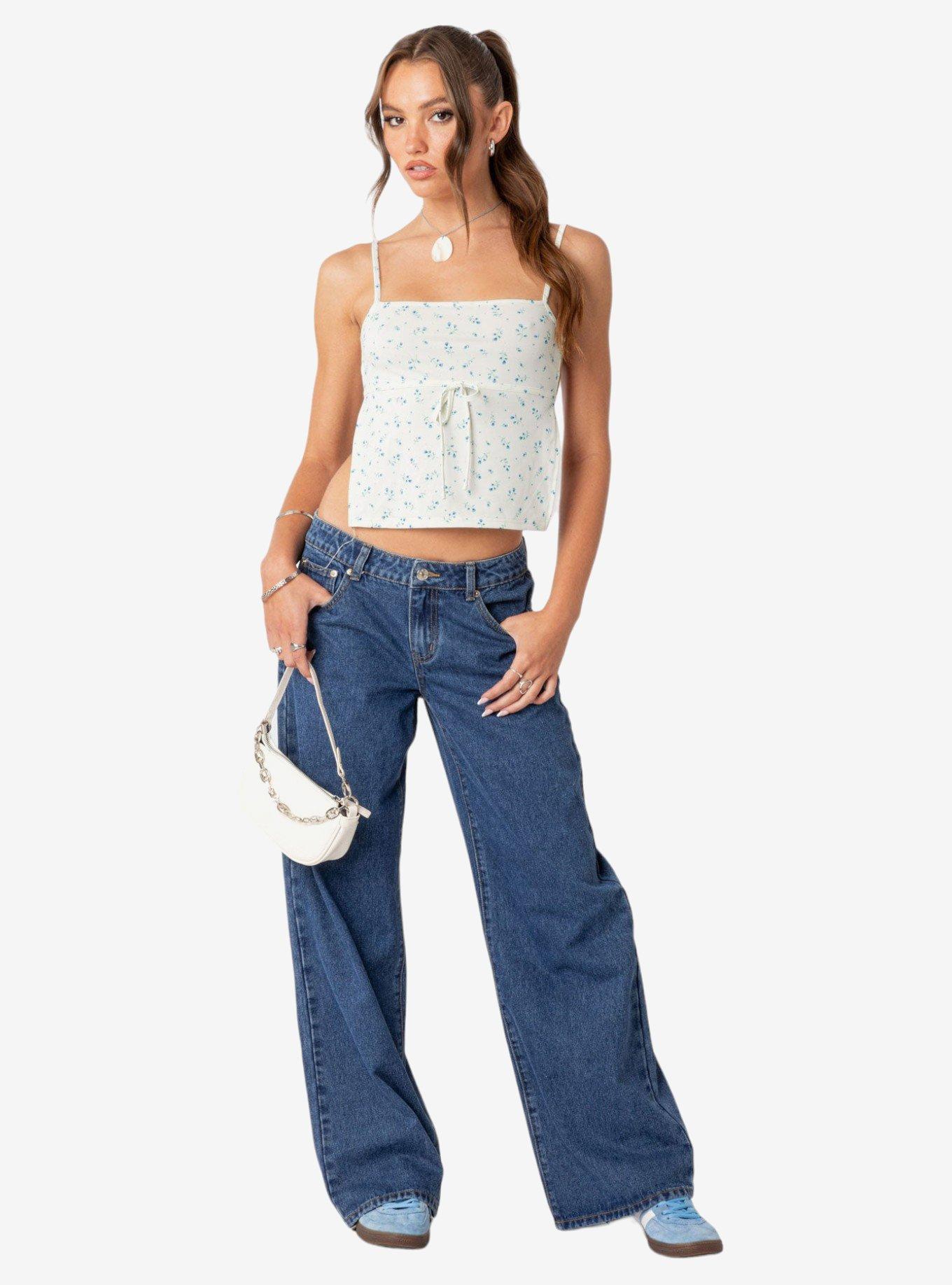 Edikted Raelynn Blue Washed Low Rise Jeans, BLUE, hi-res