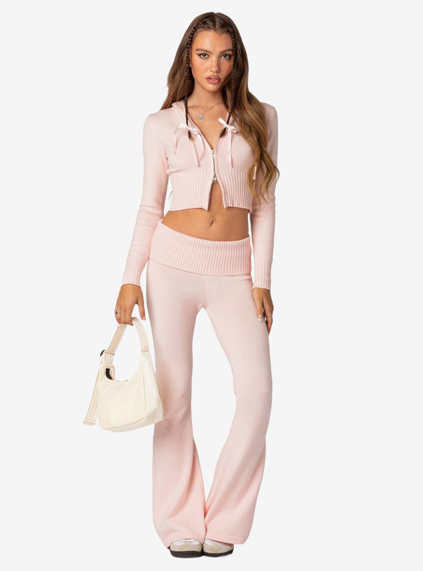 Desiree Knitted Low Rise Fold Over Pants, PINK, hi-res