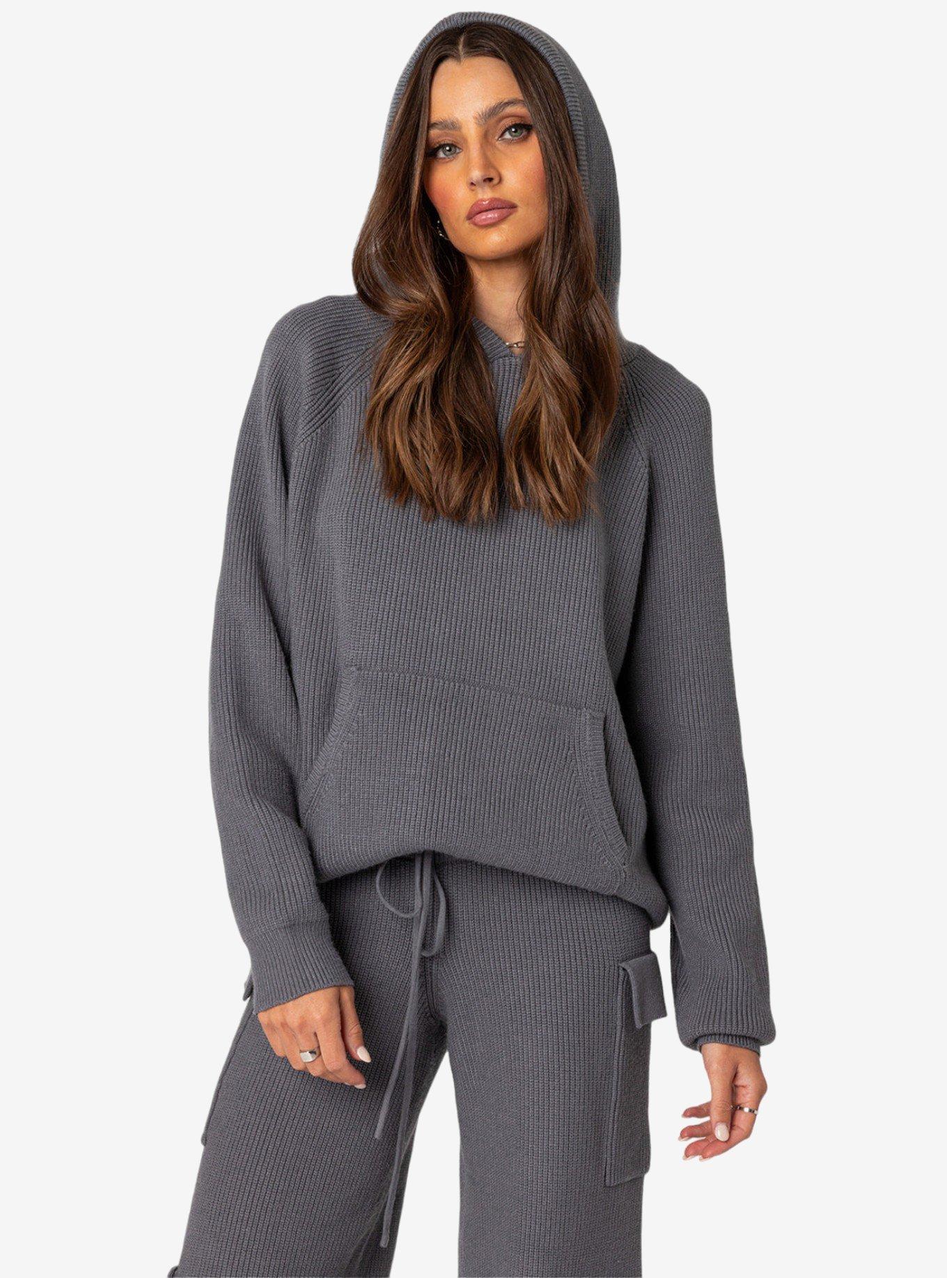 Edikted Wynter Oversized Knit Hoodie, GREY, hi-res