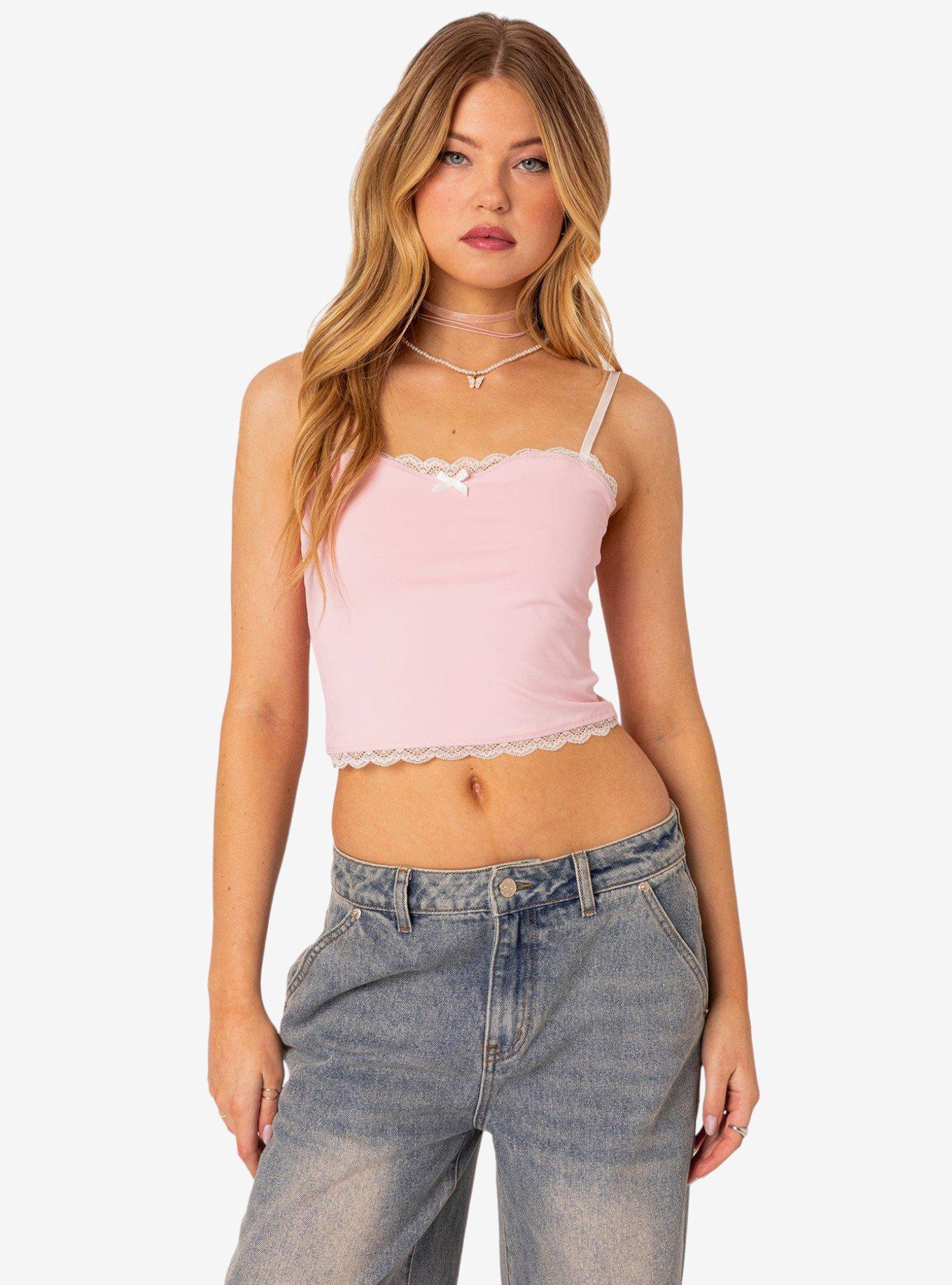 Alara Lace Trim Tank Top, PINK, hi-res