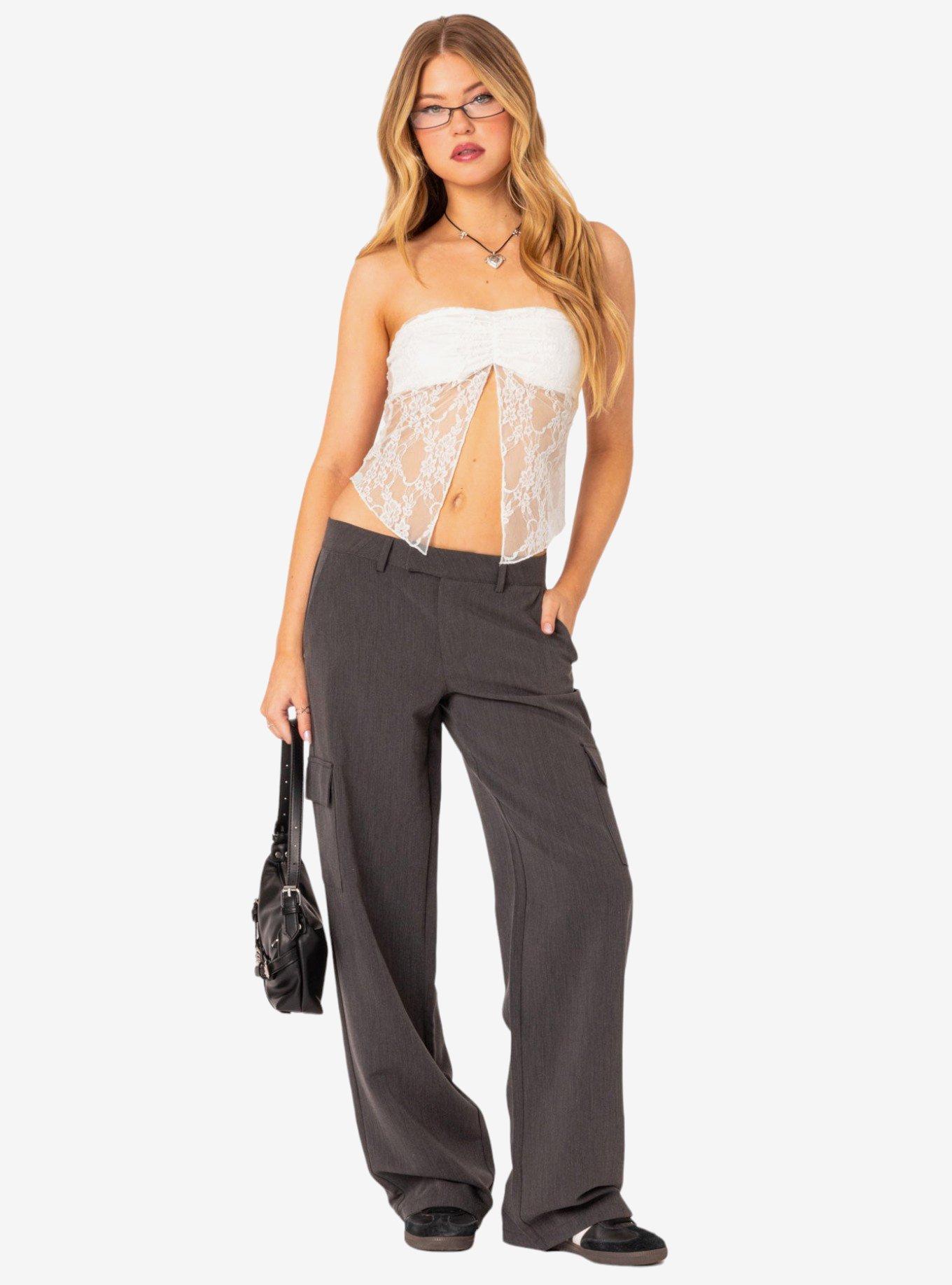Twilight Sheer Lace Split Front Top, BRIGHT WHITE, hi-res