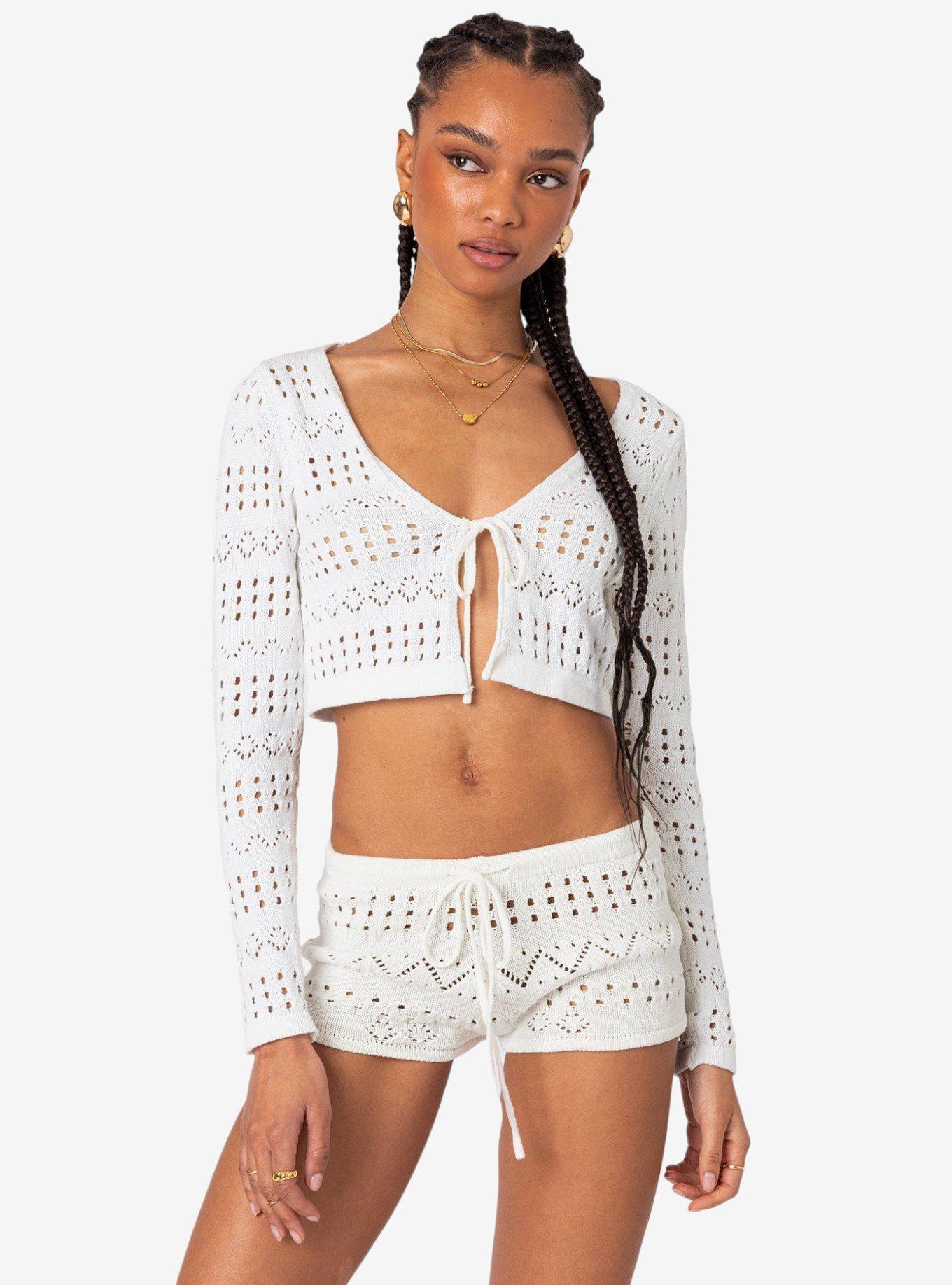 Edikted Betsy Tie Front Knitted Cardigan White, BRIGHT WHITE, hi-res