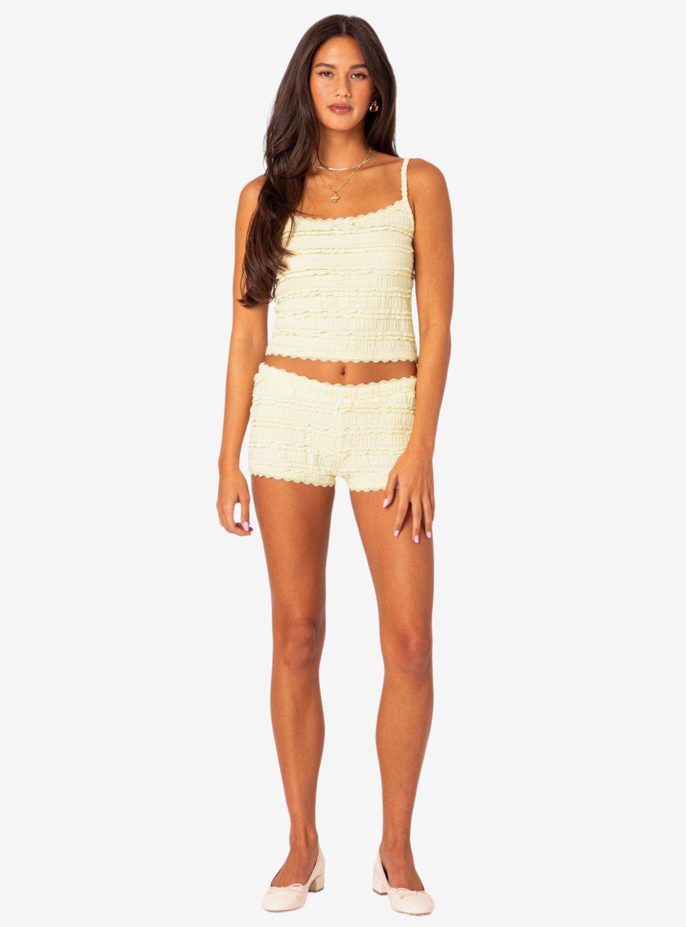 Lucy Ruffled Lace Shorts, BRIGHT YELLOW, hi-res