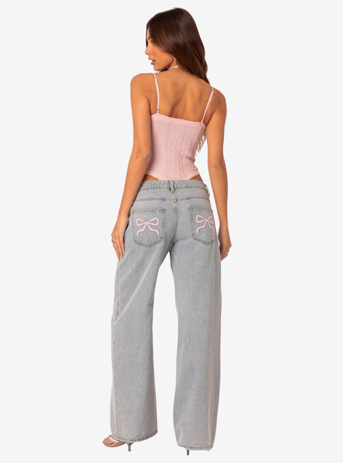 Edikted Bow Pocket Relaxed Jeans, BLUE, hi-res