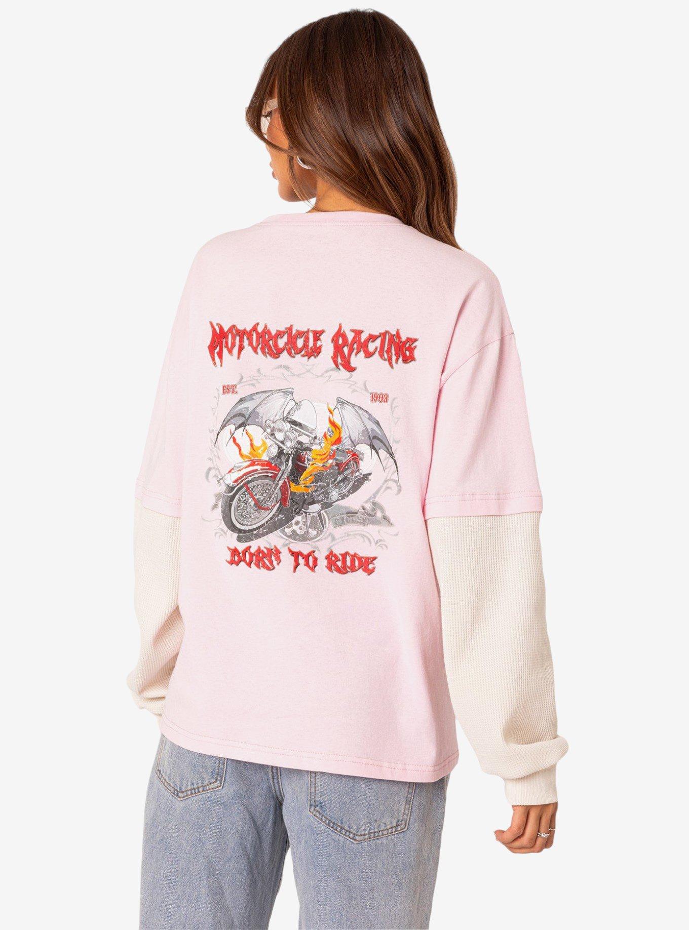Edikted Racing Oversized Layered Sweatshirt, PINK, hi-res