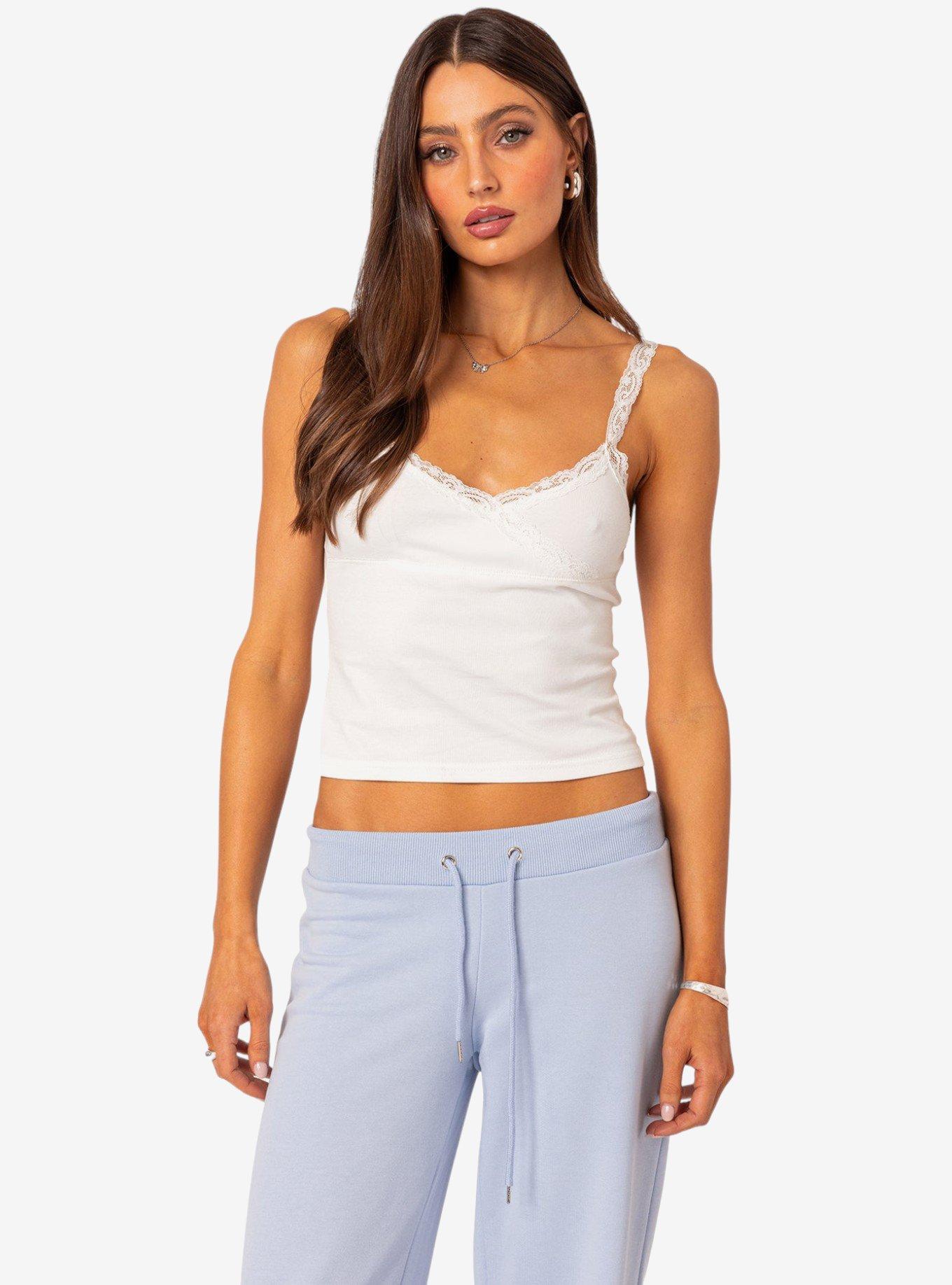 Amilia Lace Trim Tank Top White, BRIGHT WHITE, hi-res