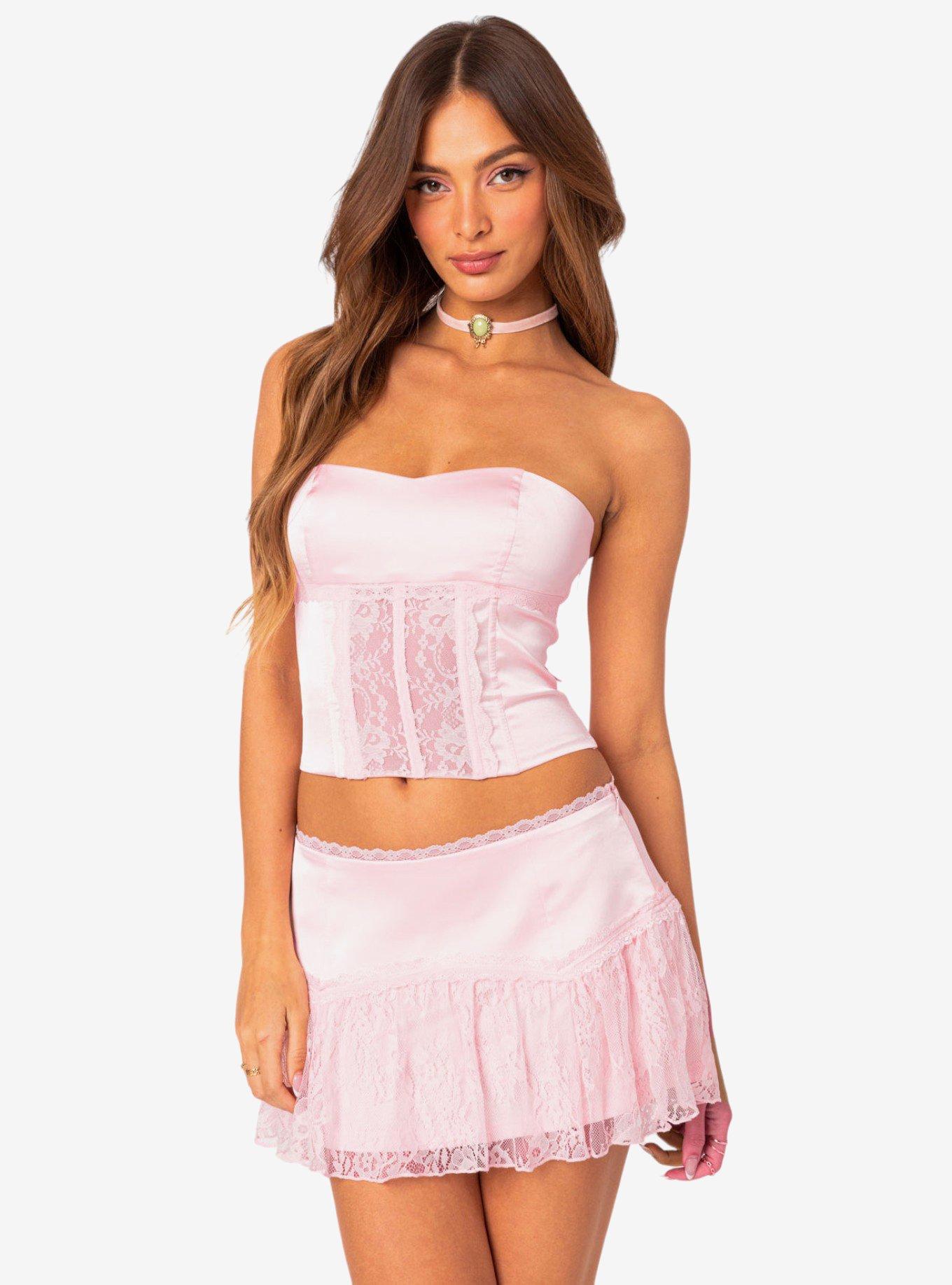 Lex Satin & Lace Corset Top, PINK, hi-res