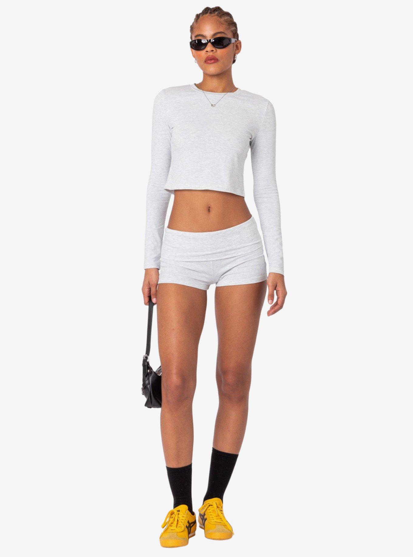 Meg Fold Over Shorts, GREY, hi-res