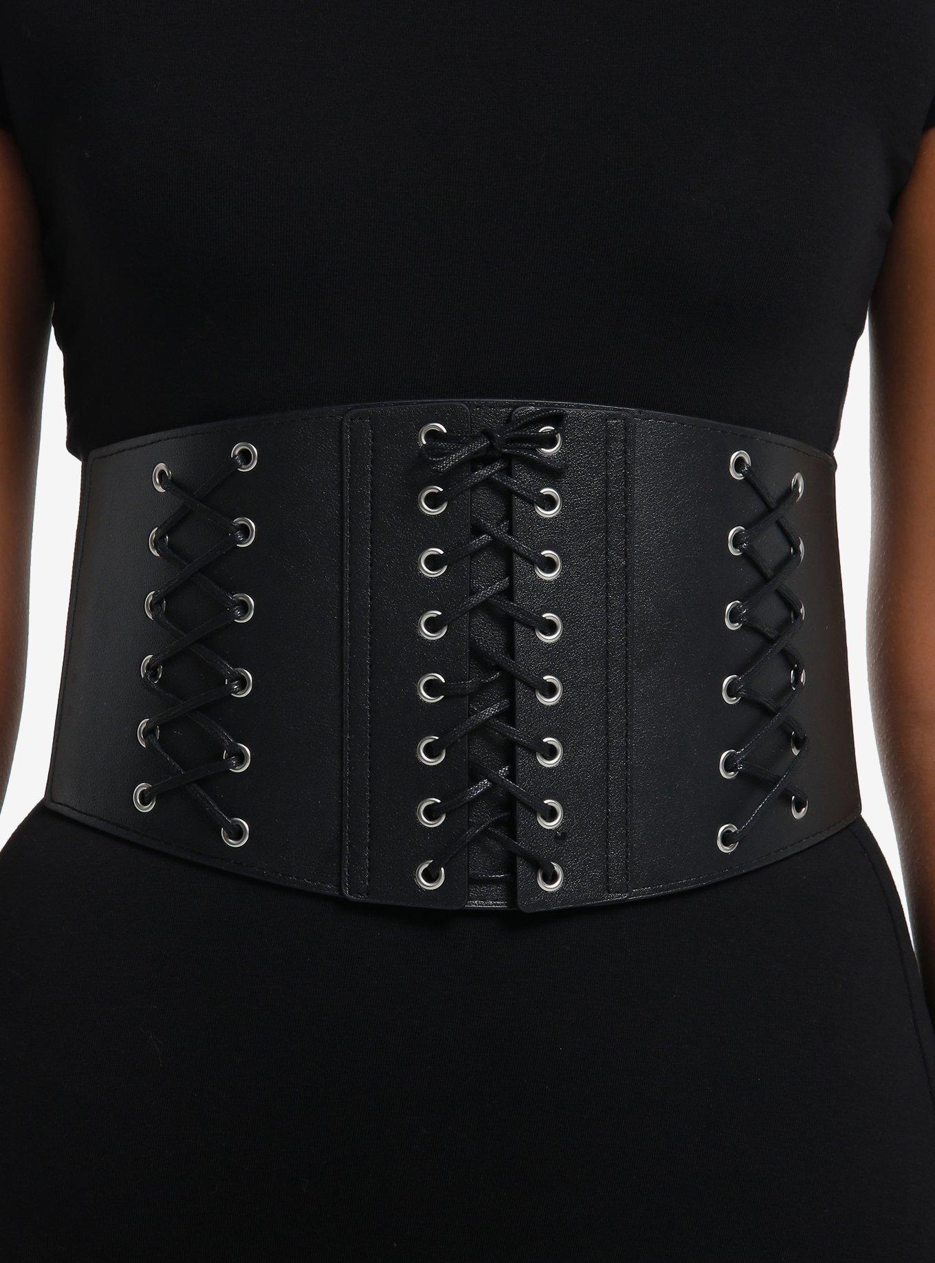 Black Lace-Up Corset Belt, , hi-res